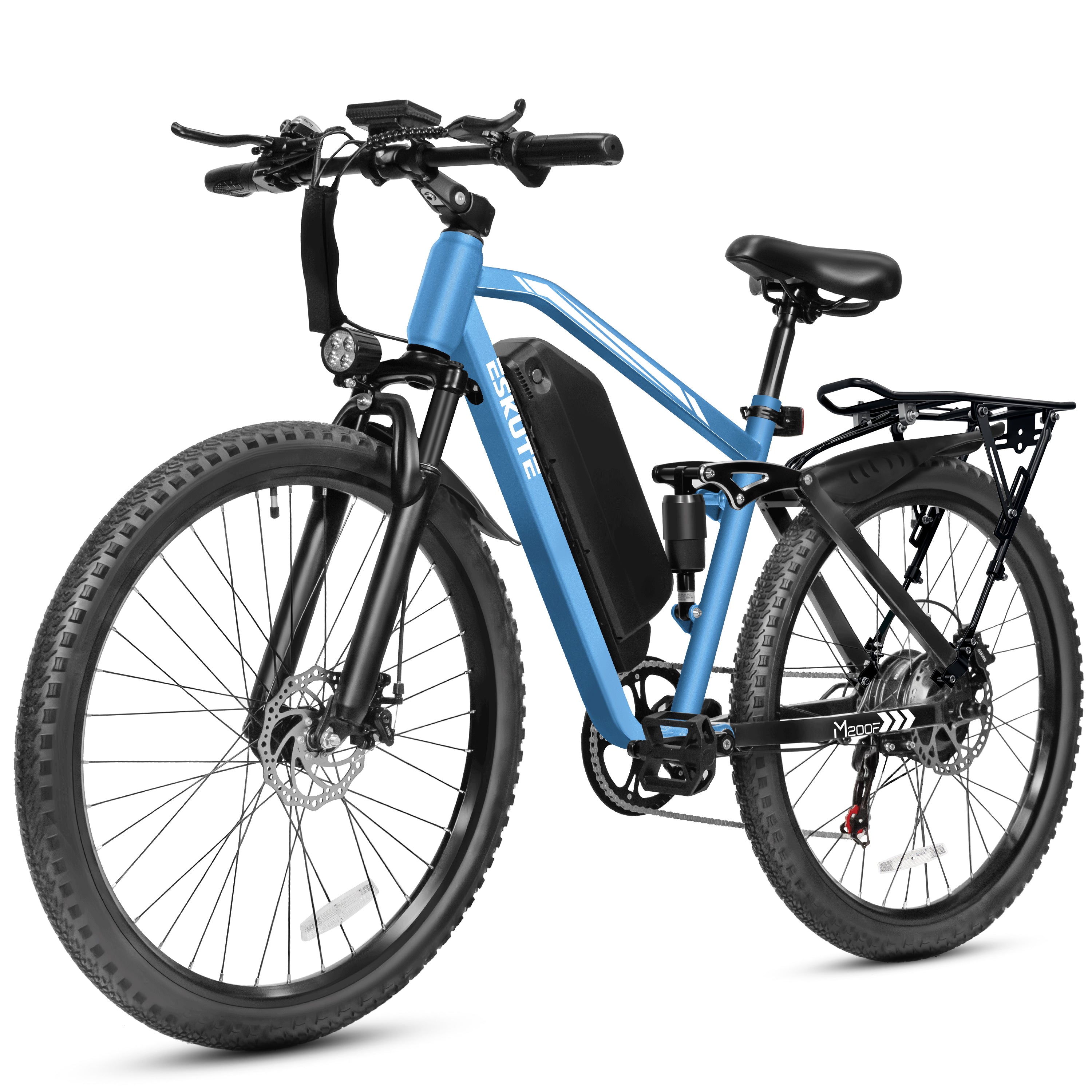 ESKUTE M200F Electric Bike for Adults, 27.5" Mountain E-Bike, 1500W Peak Brushless Motor 20+ MPH, 48V 20.8Ah Up to 80 Miles Range, Full Suspension Step-Over Electric Bicycle Black