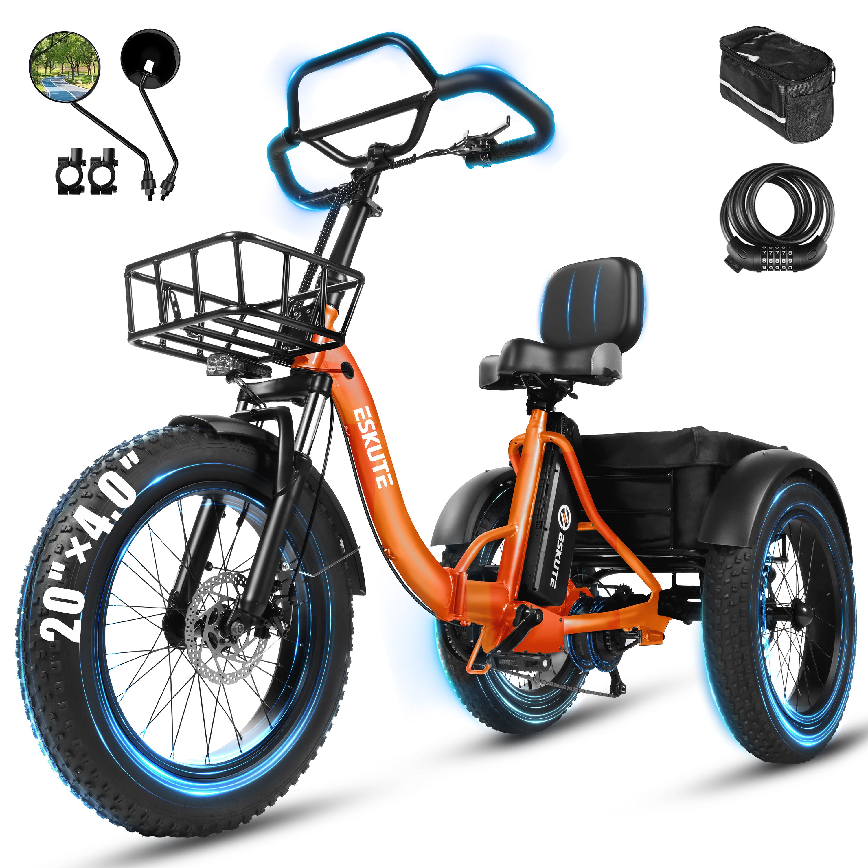 T300 Pro Electric Tricycle for Adults, E Trike, 1200W Peak Motor, 998.4Wh Battery, 20" x 4.0" Fat Tires, Foldable 3 Wheel Electric Bike, Stable Ride for Seniors & Parents Black