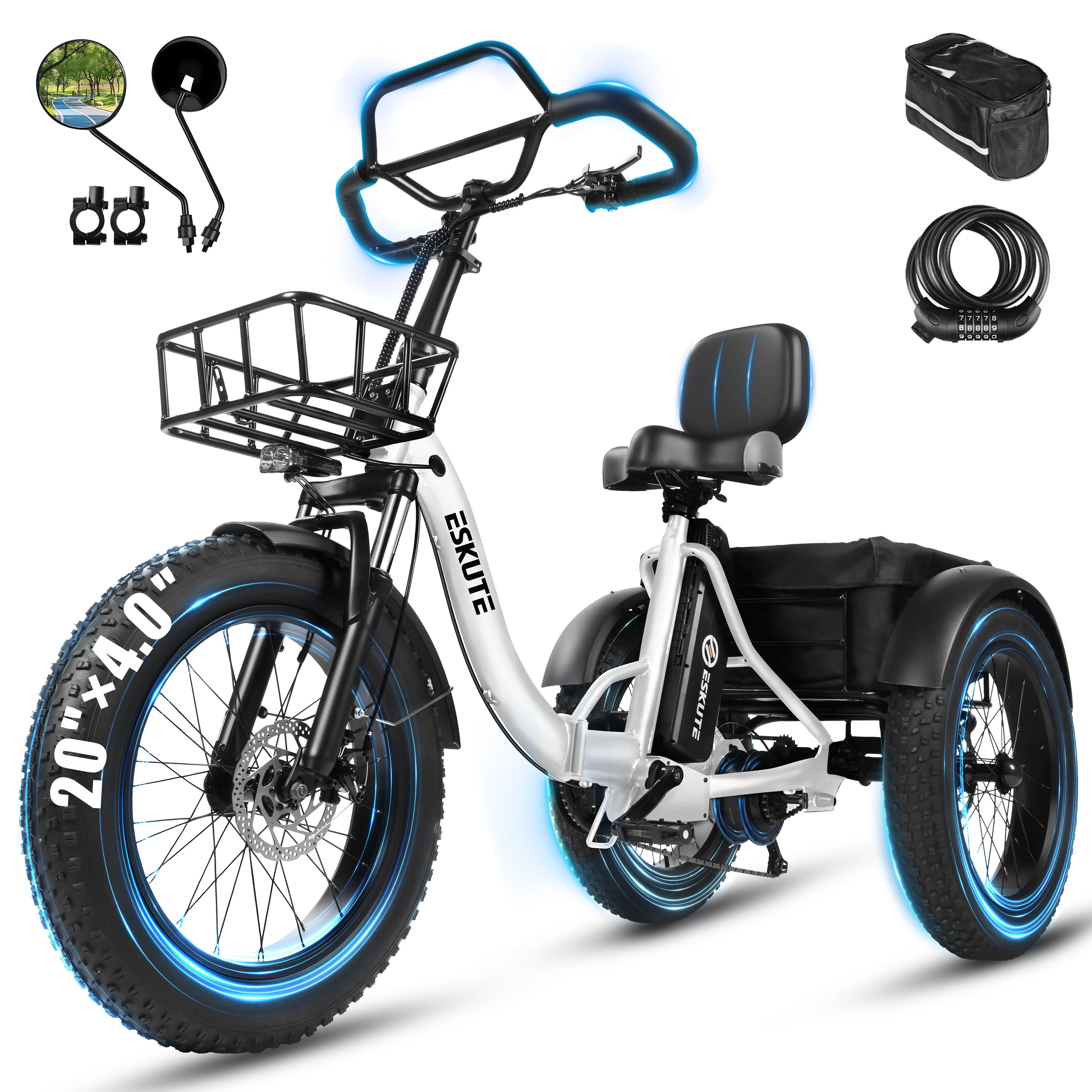 T300 Pro Electric Tricycle for Adults, E Trike, 1200W Peak Motor, 998.4Wh Battery, 20" x 4.0" Fat Tires, Foldable 3 Wheel Electric Bike, Stable Ride for Seniors & Parents Black
