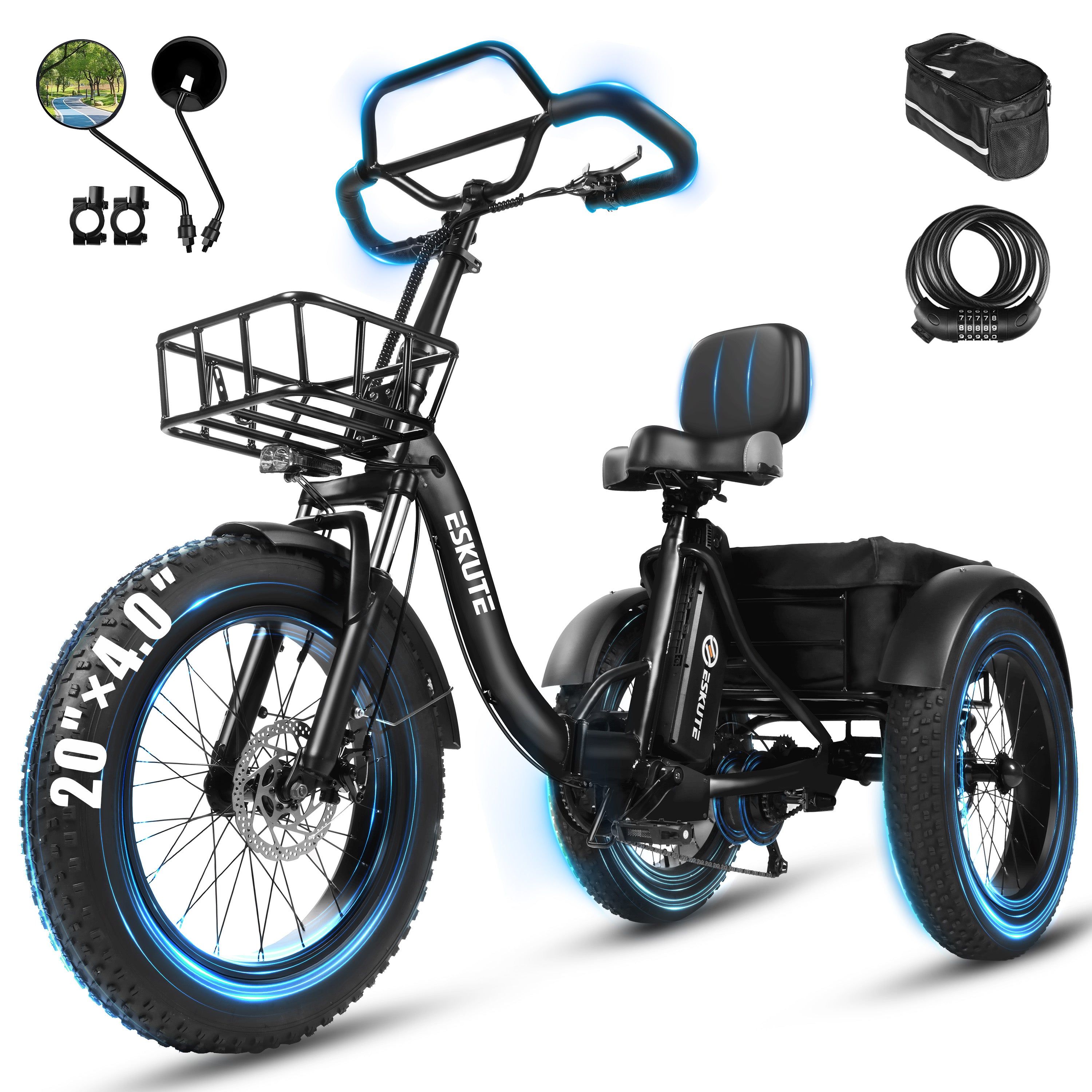 T300 Pro Electric Tricycle for Adults, E Trike, 1200W Peak Motor, 998.4Wh Battery, 20" x 4.0" Fat Tires, Foldable 3 Wheel Electric Bike, Stable Ride for Seniors & Parents Black