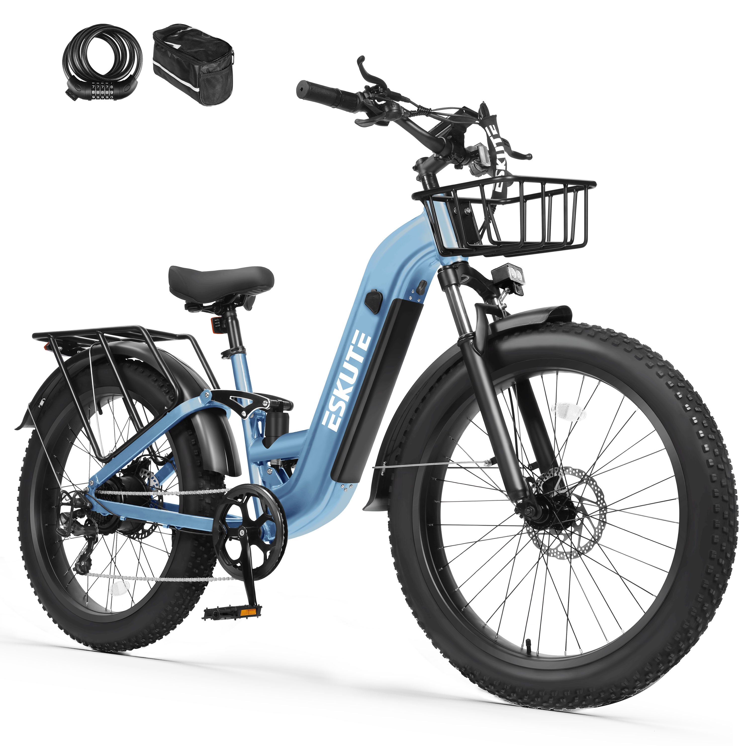 C300 1500W Electric Bike for Adults, 48V 20.8Ah Battery, 32MPH, 80 Miles Range, 26"x4.0" Fat Tire Step-Thru Ebike, Full Suspension Electric Bicycle, 8-Speed Black