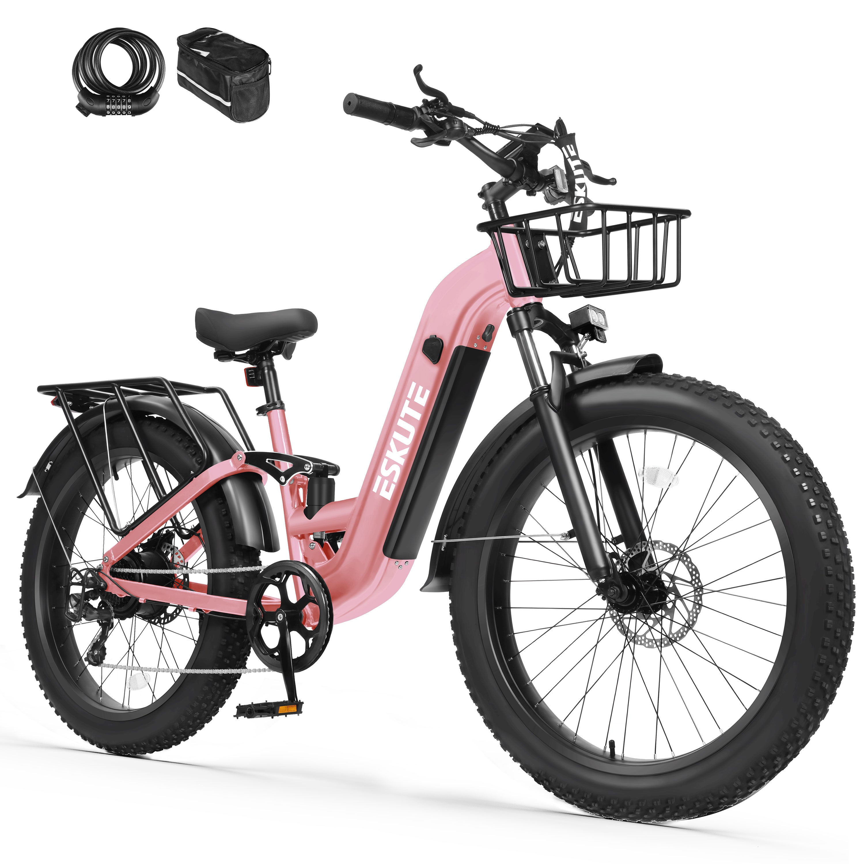 C300 1500W Electric Bike for Adults, 48V 20.8Ah Battery, 32MPH, 80 Miles Range, 26"x4.0" Fat Tire Step-Thru Ebike, Full Suspension Electric Bicycle, 8-Speed Black