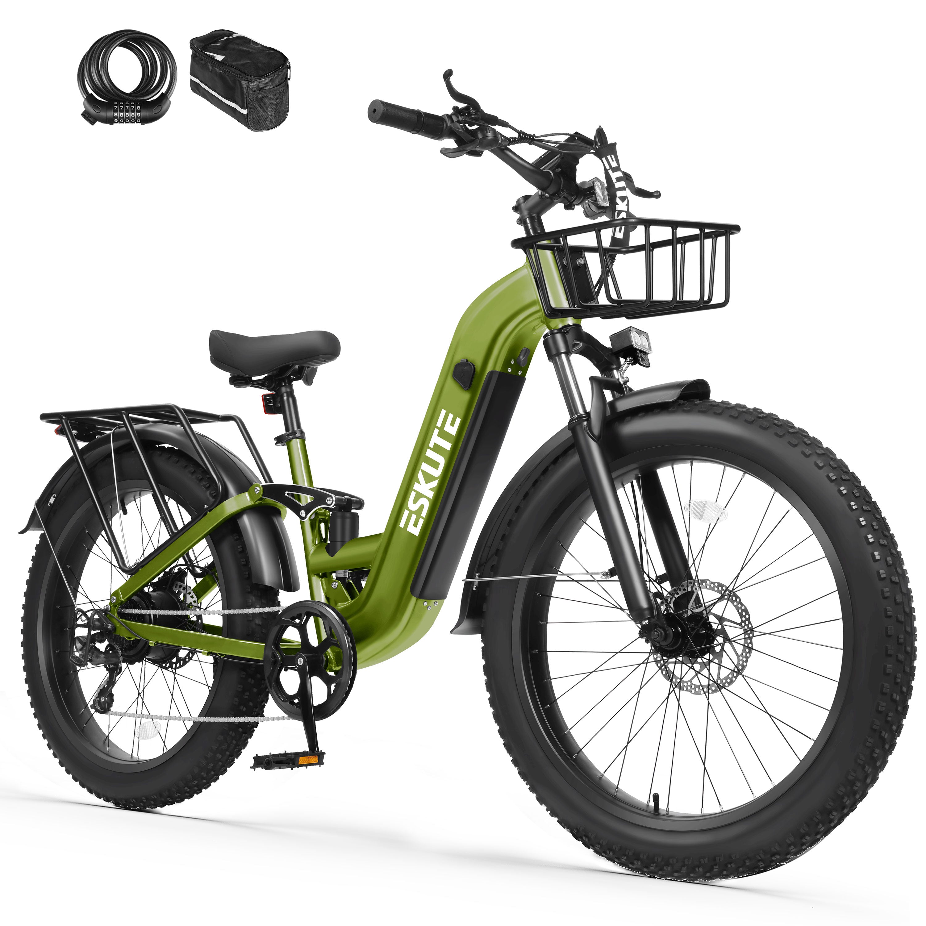 C300 1500W Electric Bike for Adults, 48V 20.8Ah Battery, 32MPH, 80 Miles Range, 26"x4.0" Fat Tire Step-Thru Ebike, Full Suspension Electric Bicycle, 8-Speed Black