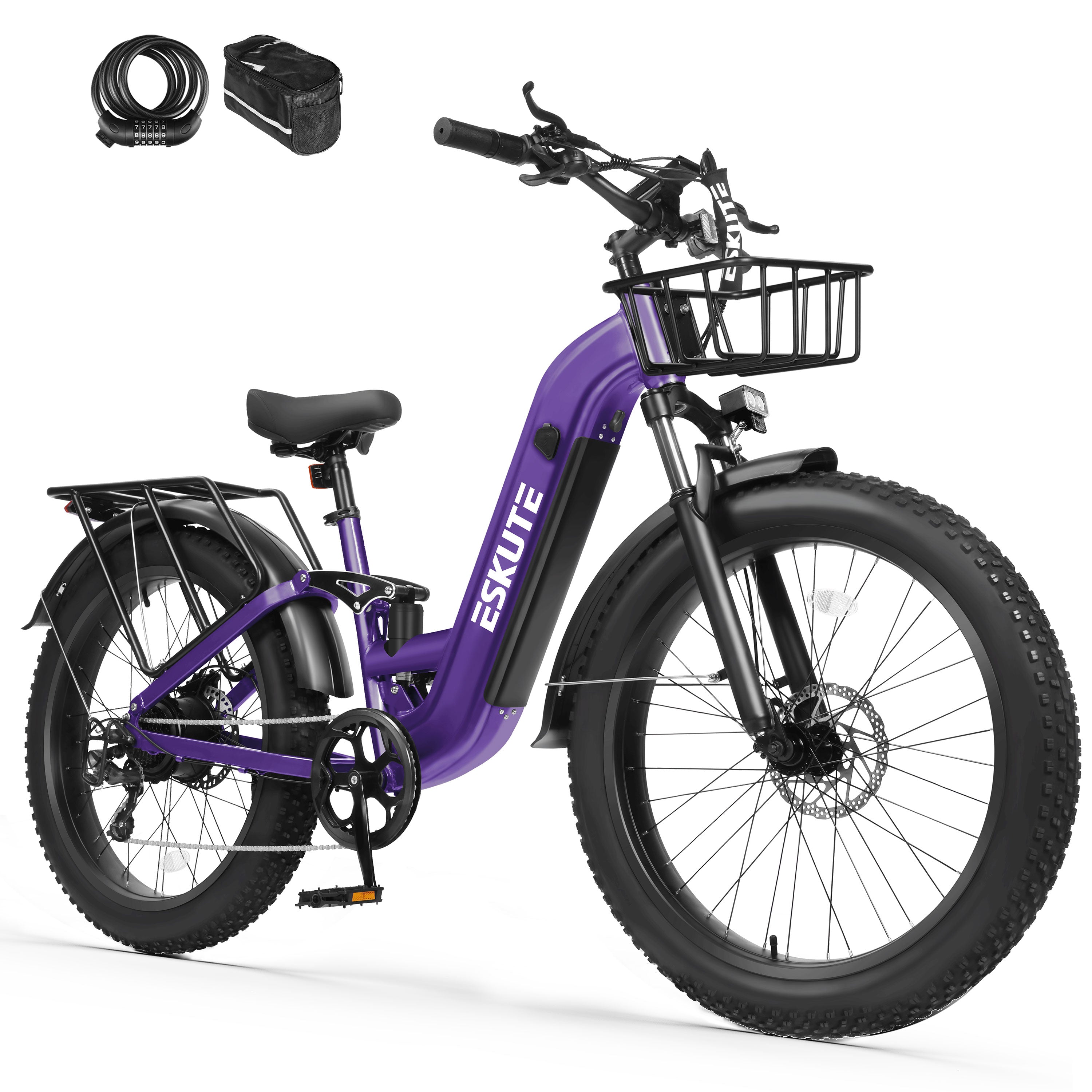C300 1500W Electric Bike for Adults, 48V 20.8Ah Battery, 32MPH, 80 Miles Range, 26"x4.0" Fat Tire Step-Thru Ebike, Full Suspension Electric Bicycle, 8-Speed Black