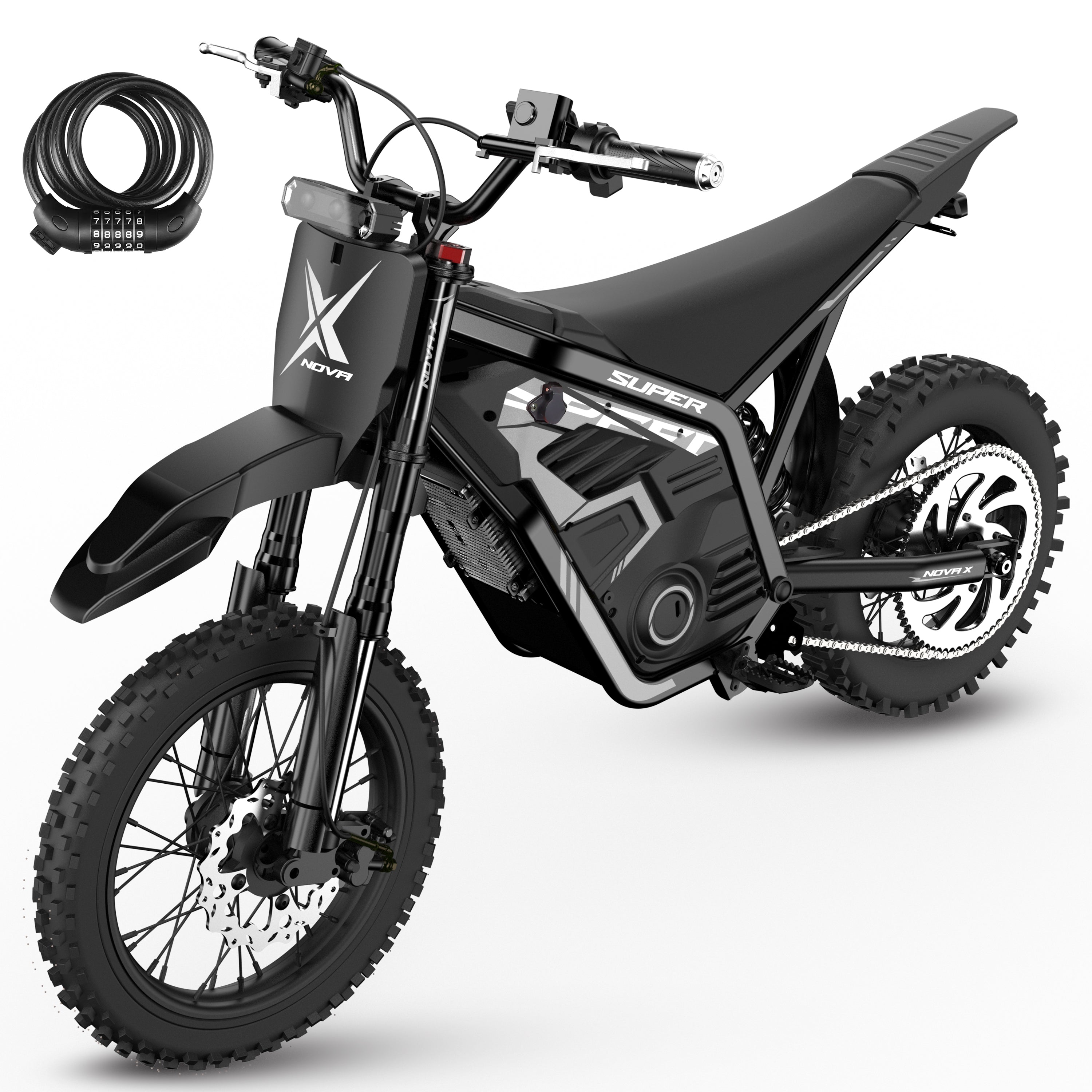 NOVA X 4000W Electric Dirt Bike for Adults/Teens, 46MPH Fast Electric Motorcycle, 48V 22.8Ah Long Range Battery, Full Suspension, Hydraulic Brakes,Black