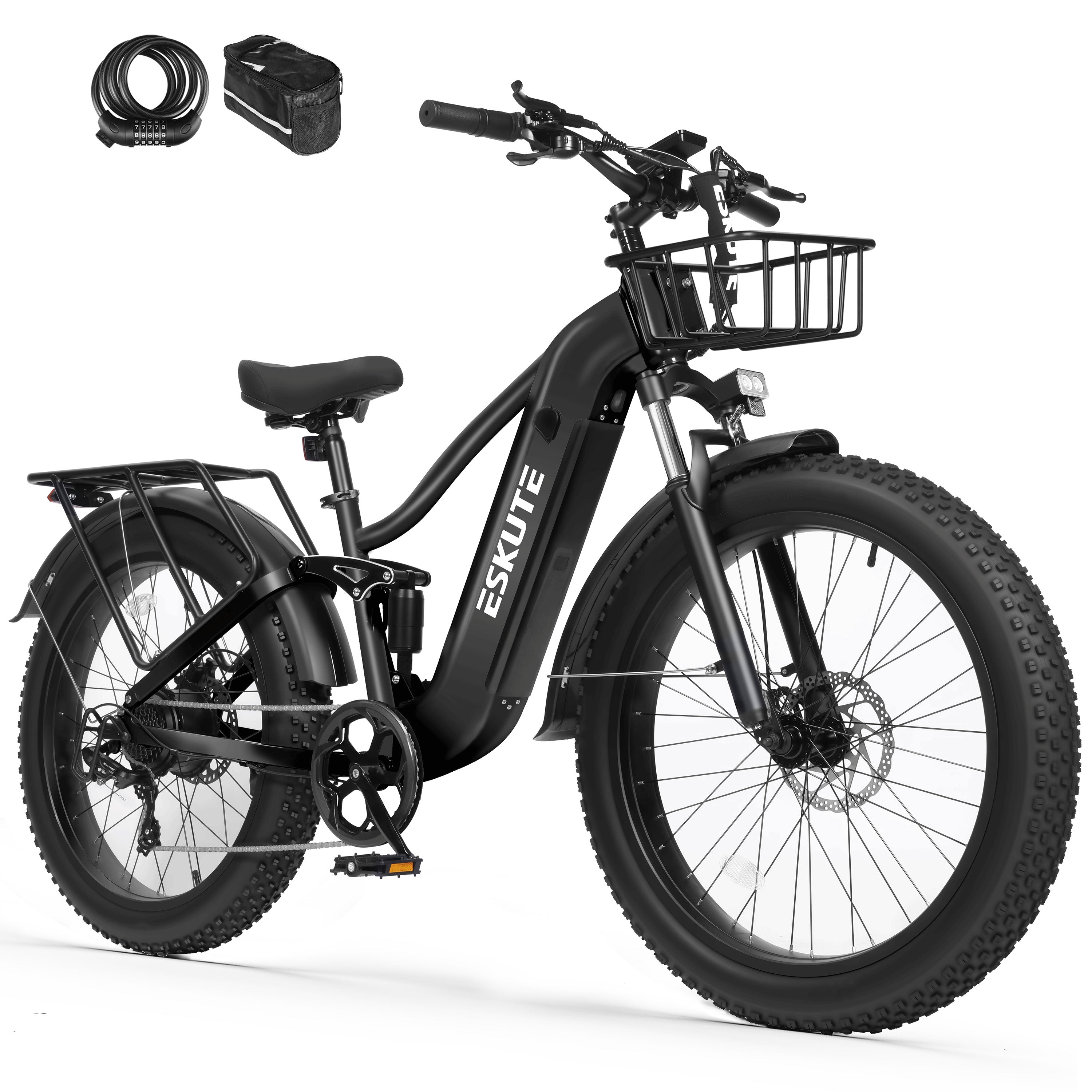 C300 Electric Bike for Adults, 1500W Peak Motor, 32MPH Fast Ebike, 48V 20.8Ah Battery Up to 80 Miles, 26"x4.0" Fat Tire, Full Suspension, 8-Speed Black