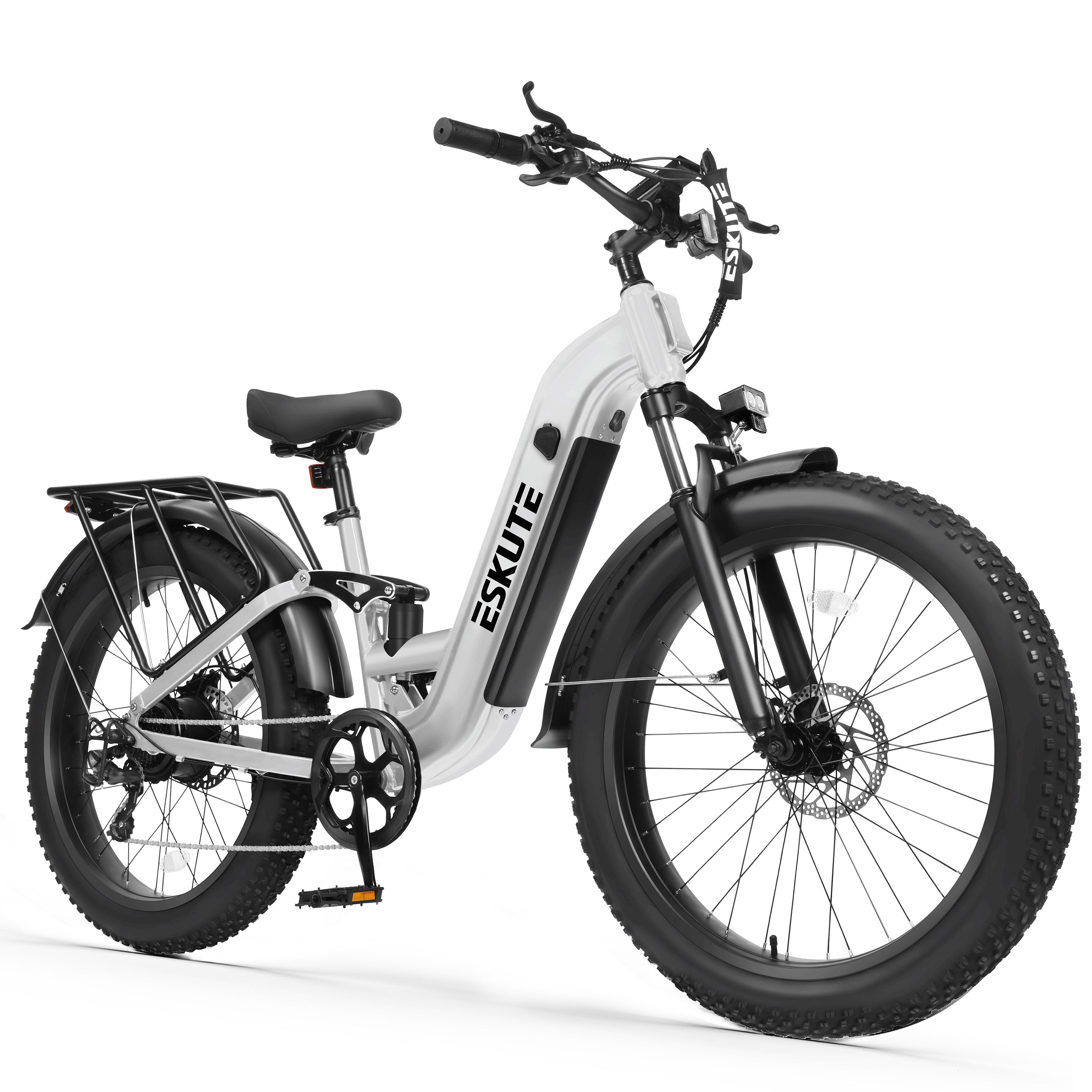 C300 1500W Electric Bike for Adults, 48V 20.8Ah Battery, 32MPH, 80 Miles Range, 26"x4.0" Fat Tire Step-Thru Ebike, Full Suspension Electric Bicycle, 8-Speed Black