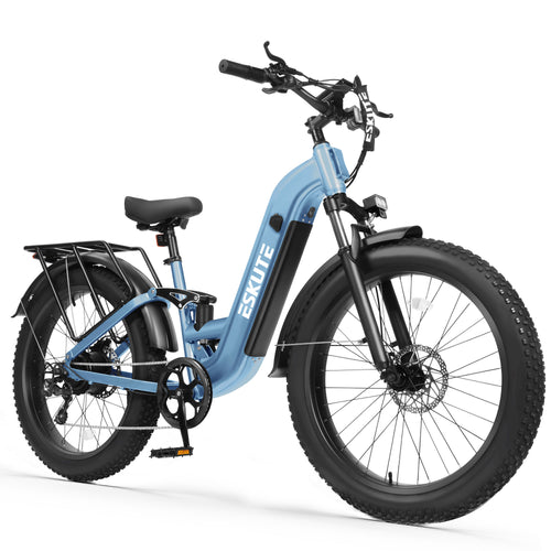 C300 1500W Electric Bike for Adults, 48V 20.8Ah Battery, 32MPH, 80 Miles Range, 26"x4.0" Fat Tire Step-Thru Ebike, Full Suspension Electric Bicycle, 8-Speed Black