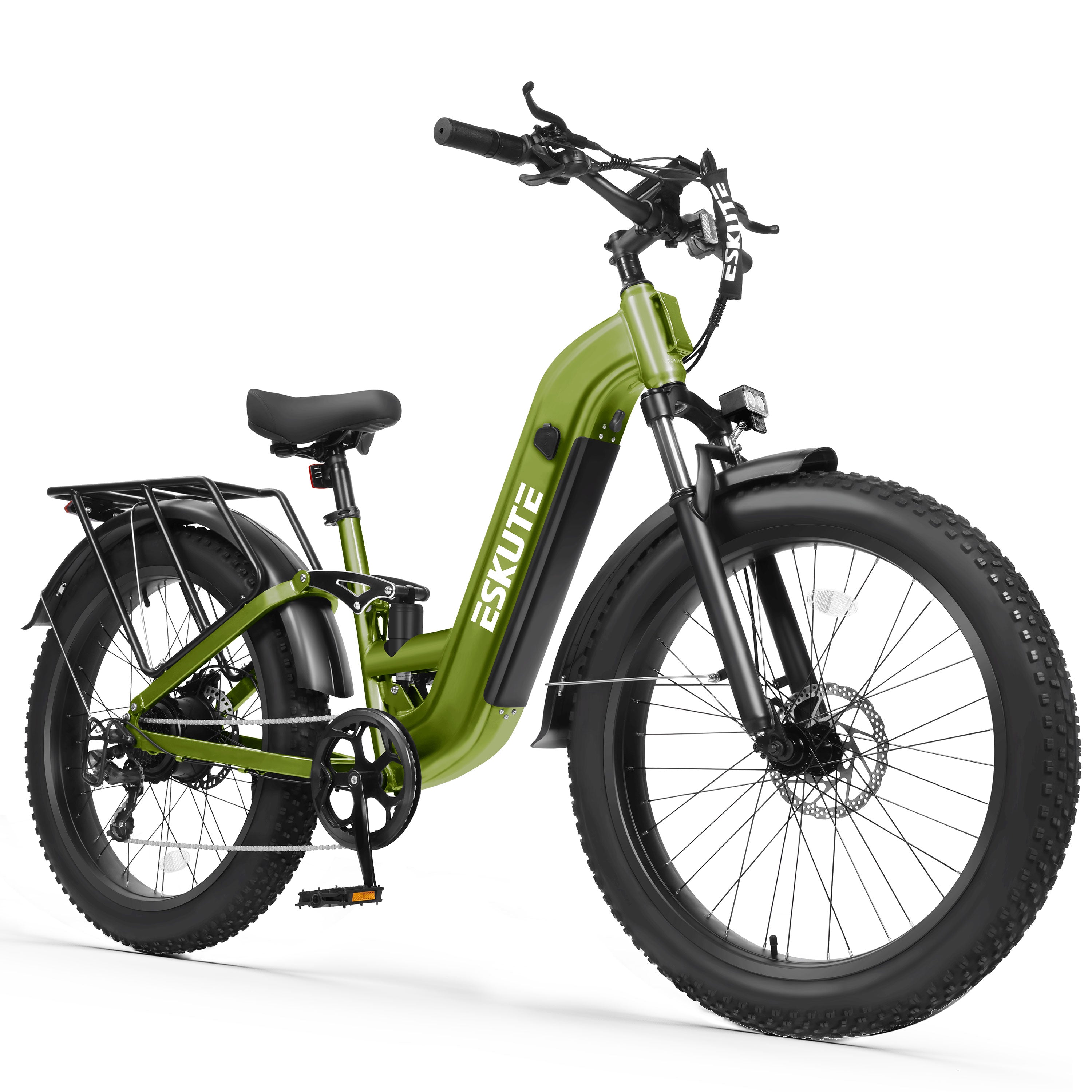 C300 1500W Electric Bike for Adults, 48V 20.8Ah Battery, 32MPH, 80 Miles Range, 26"x4.0" Fat Tire Step-Thru Ebike, Full Suspension Electric Bicycle, 8-Speed Black