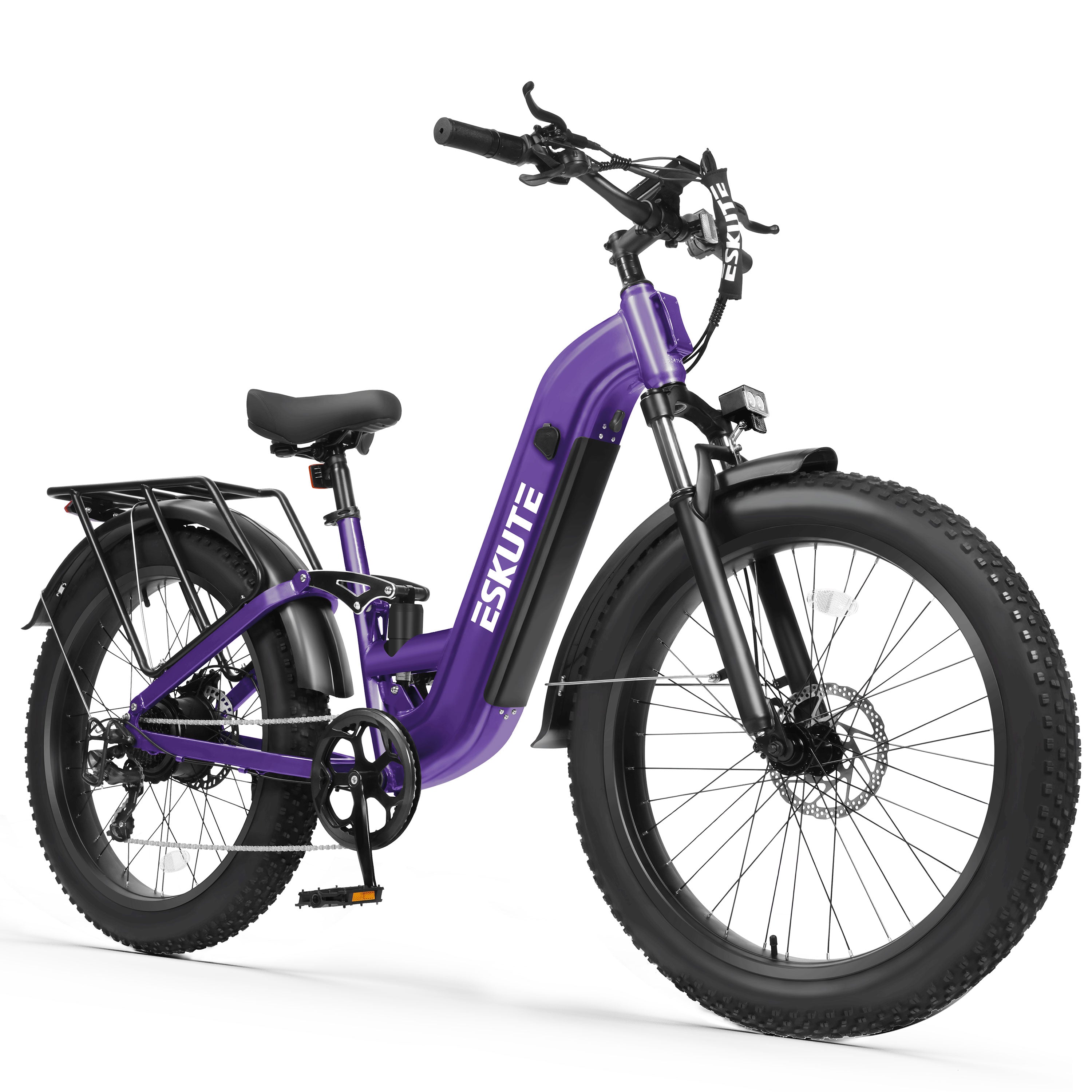 C300 1500W Electric Bike for Adults, 48V 20.8Ah Battery, 32MPH, 80 Miles Range, 26"x4.0" Fat Tire Step-Thru Ebike, Full Suspension Electric Bicycle, 8-Speed Black