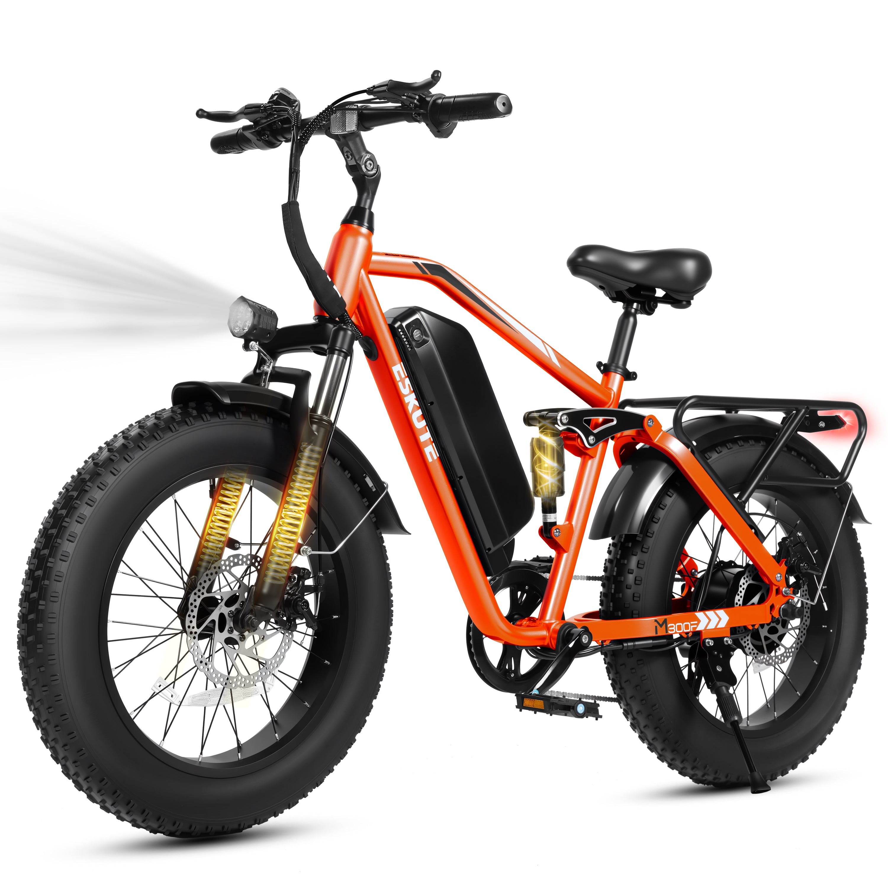 M300F Full Suspension Electric Bike, 20" Fat Tire Ebike, 48V 20.8Ah Removable Battery, 1200W Peak Motor, 7-Speed, Up to 80 Miles, Black