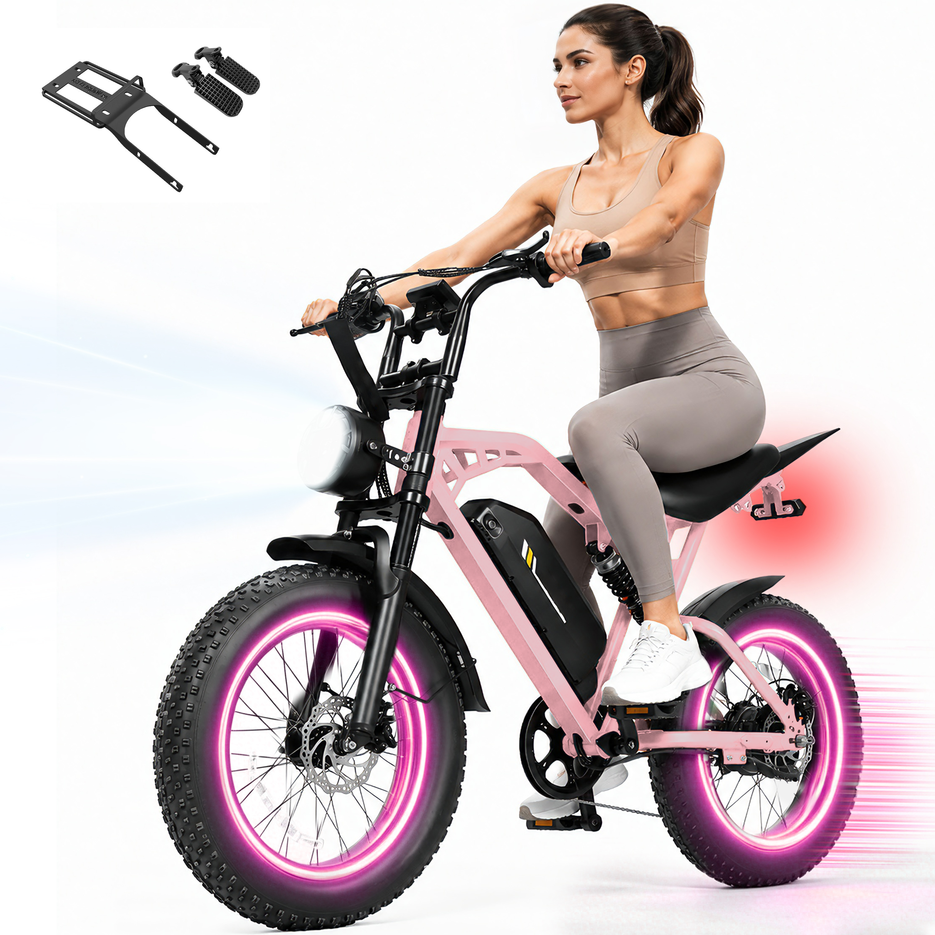 V200D Electric Bike for Adults & Teens, 29MPH, 80 Miles Range, 48V 20.8Ah Battery, 20" x 4.0 Fat Tire, Dual Suspension, 7-Speed Off-Road Ebike Black
