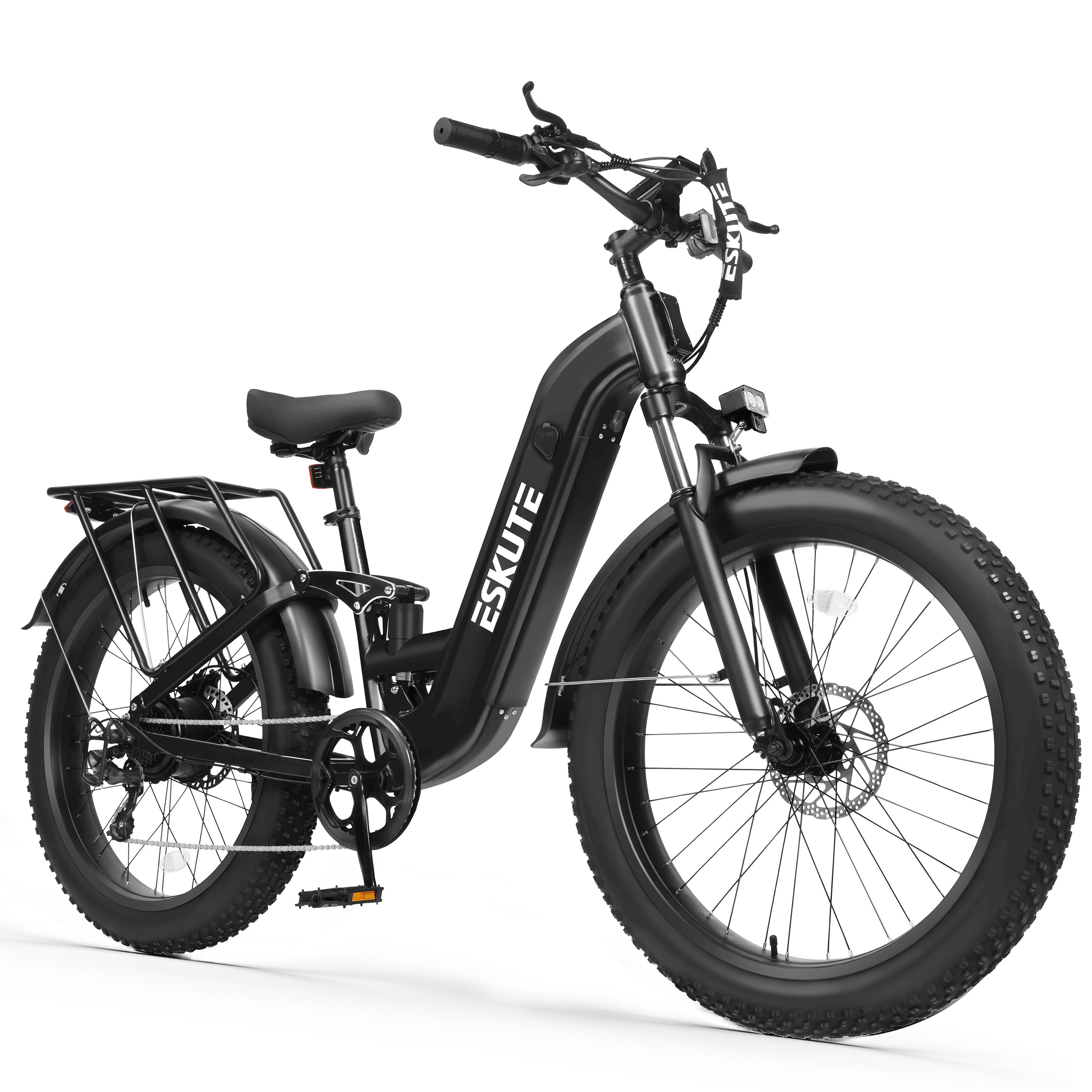 C300 1500W Electric Bike for Adults, 48V 20.8Ah Battery, 32MPH, 80 Miles Range, 26"x4.0" Fat Tire Step-Thru Ebike, Full Suspension Electric Bicycle, 8-Speed Black
