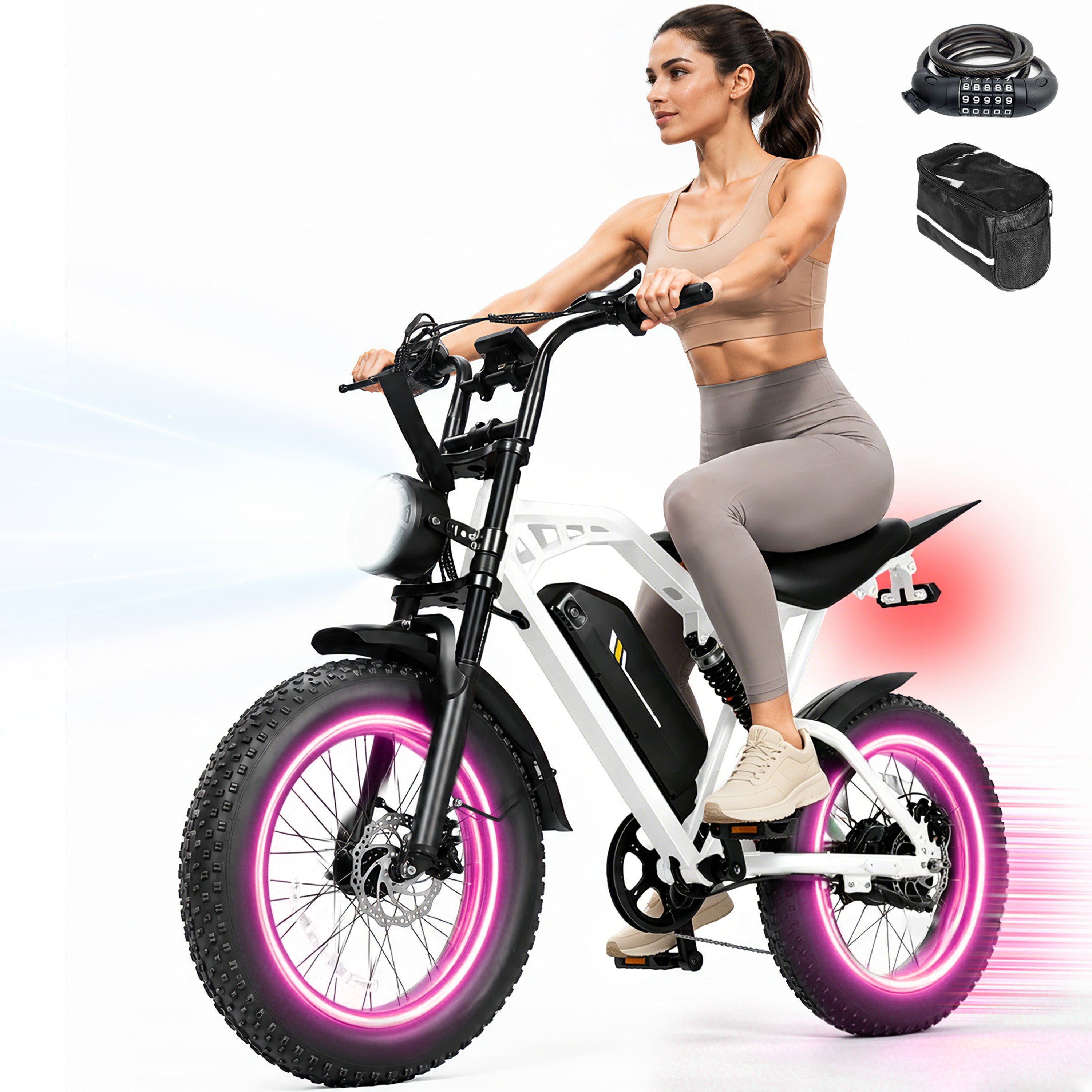 V200D Electric Bike for Adults & Teens, 29MPH, 80 Miles Range, 48V 20.8Ah Battery, 20" x 4.0 Fat Tire, Dual Suspension, 7-Speed Off-Road Ebike Black