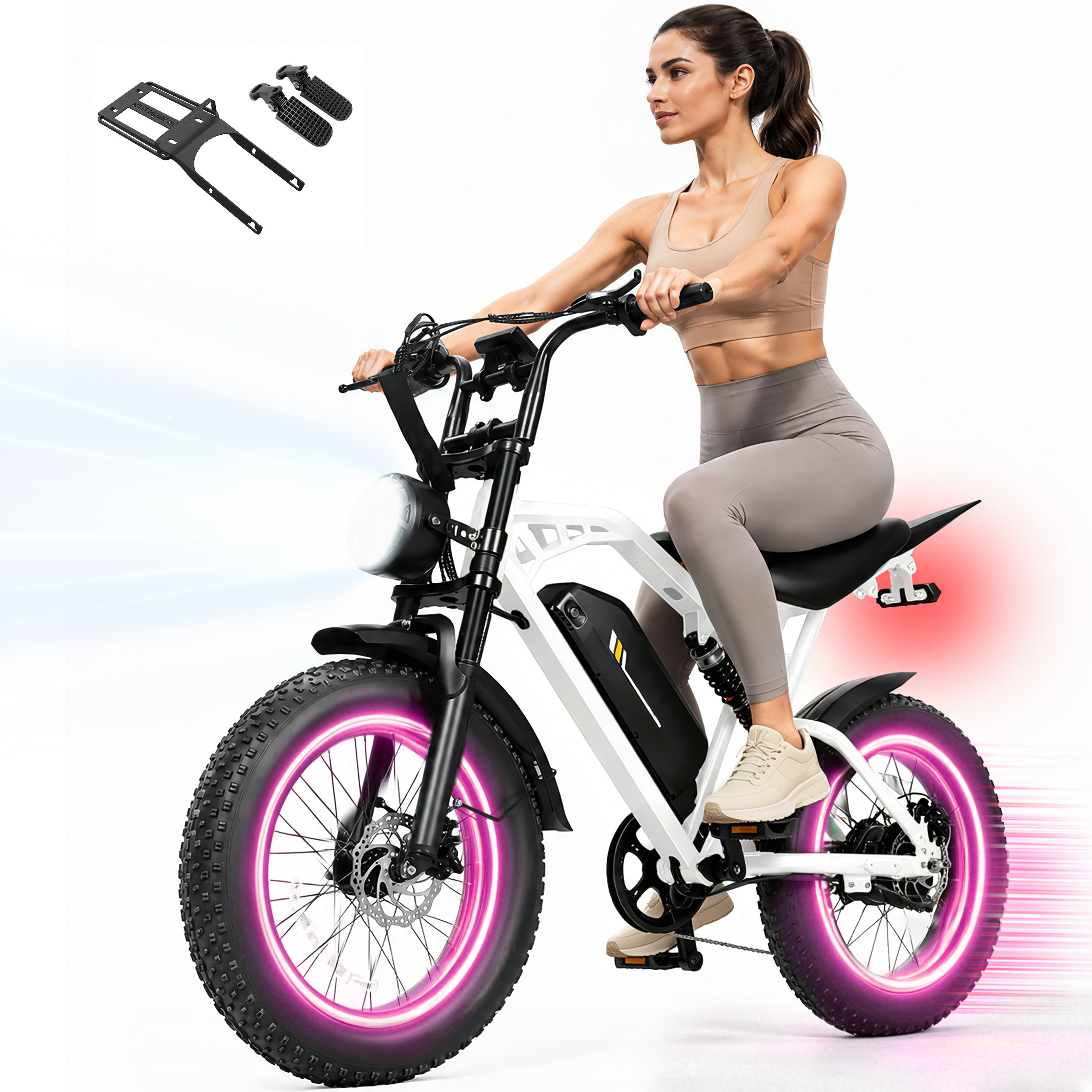 V200D Electric Bike for Adults & Teens, 29MPH, 80 Miles Range, 48V 20.8Ah Battery, 20" x 4.0 Fat Tire, Dual Suspension, 7-Speed Off-Road Ebike Black