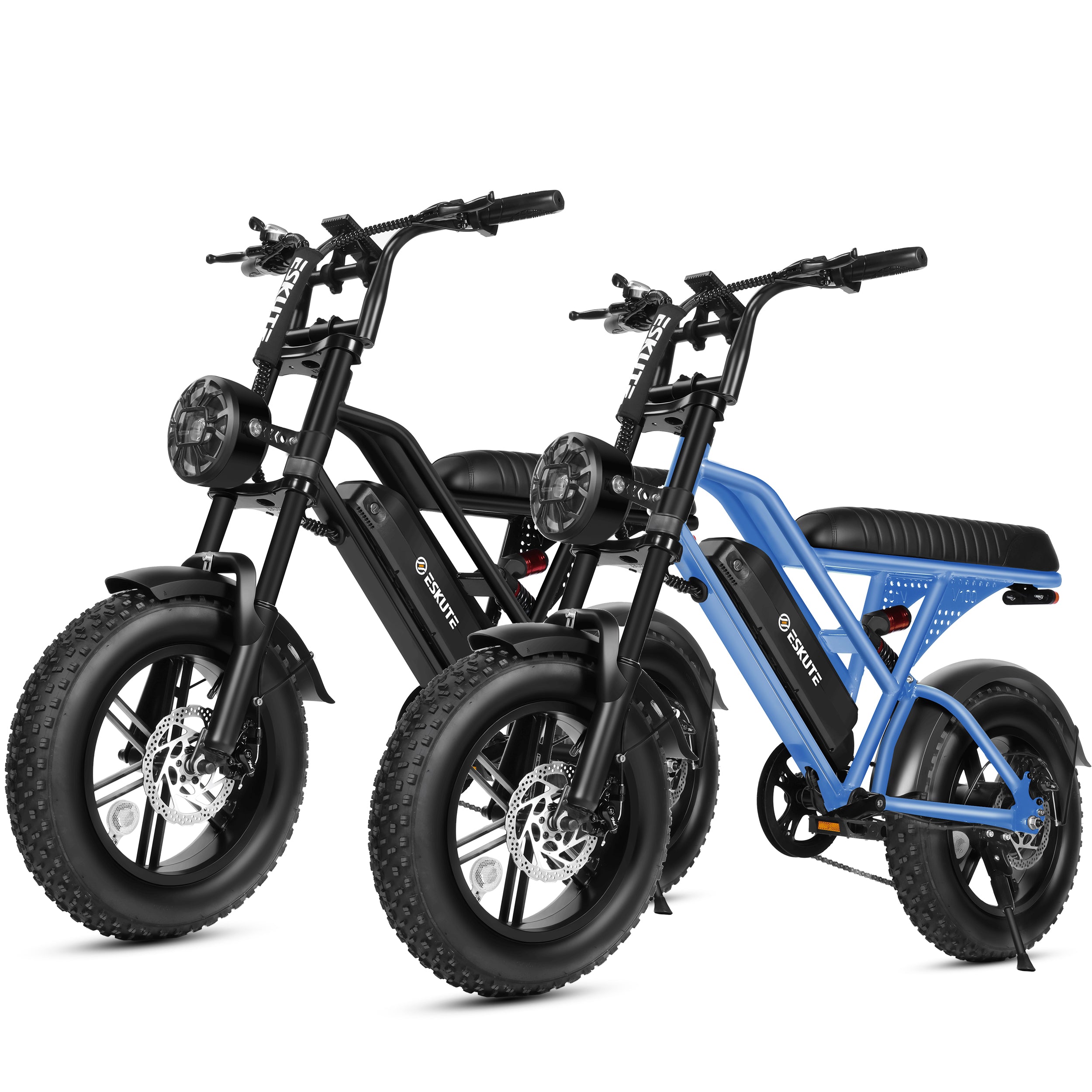 ESKUTE 2 Pcs V100 Electric Bikes for Teens & Adults – 750W (Peak 1500W), 28 MPH, 48V 13Ah, 16"x4.0" Fat Tire, 7-Speed E-Bike with Dual Suspension Black & Black