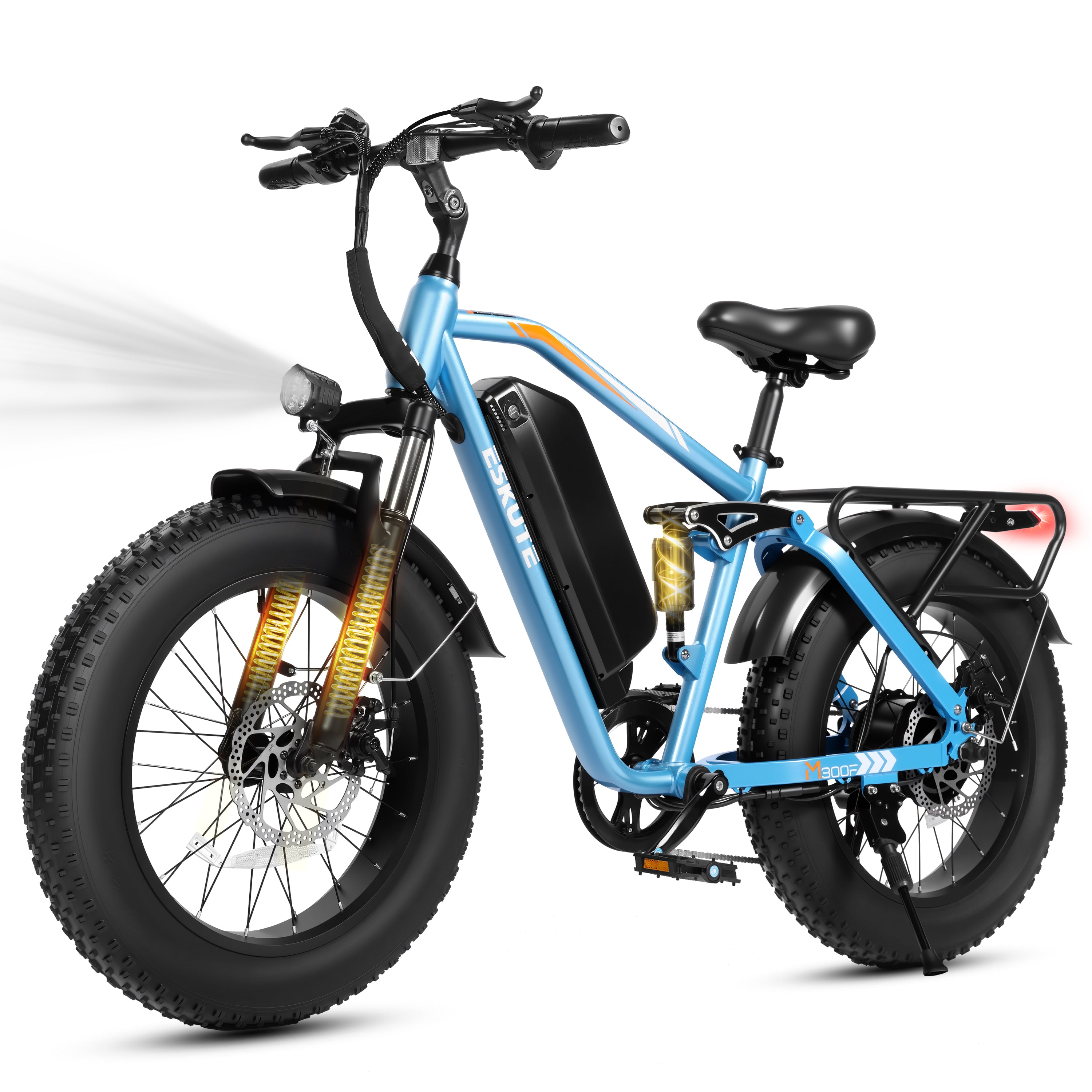 M300F Full Suspension Electric Bike, 20" Fat Tire Ebike, 48V 20.8Ah Removable Battery, 1200W Peak Motor, 7-Speed, Up to 80 Miles, Black