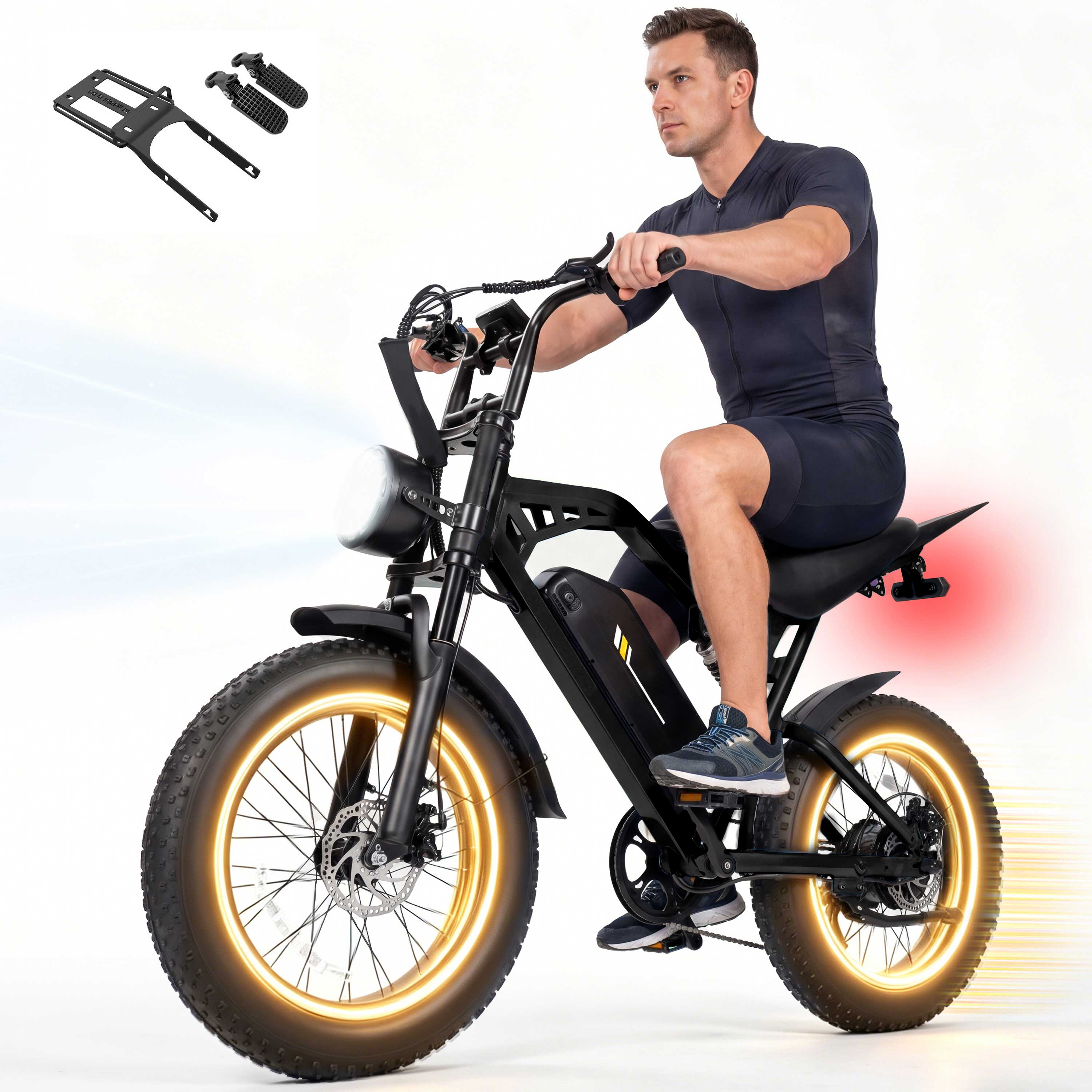 V200D Electric Bike for Adults & Teens, 29MPH, 80 Miles Range, 48V 20.8Ah Battery, 20" x 4.0 Fat Tire, Dual Suspension, 7-Speed Off-Road Ebike Black