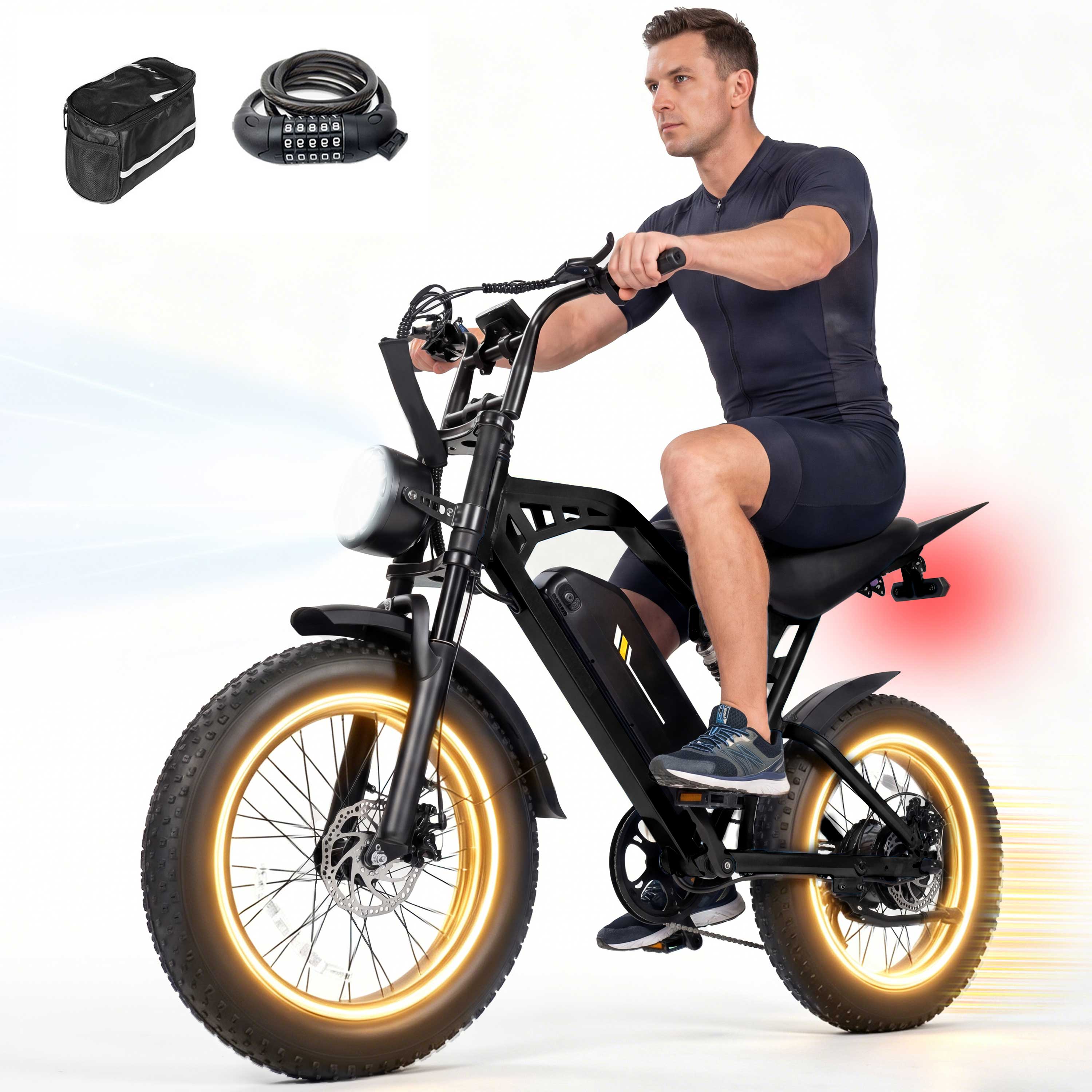 V200D Electric Bike for Adults & Teens, 29MPH, 80 Miles Range, 48V 20.8Ah Battery, 20" x 4.0 Fat Tire, Dual Suspension, 7-Speed Off-Road Ebike Black