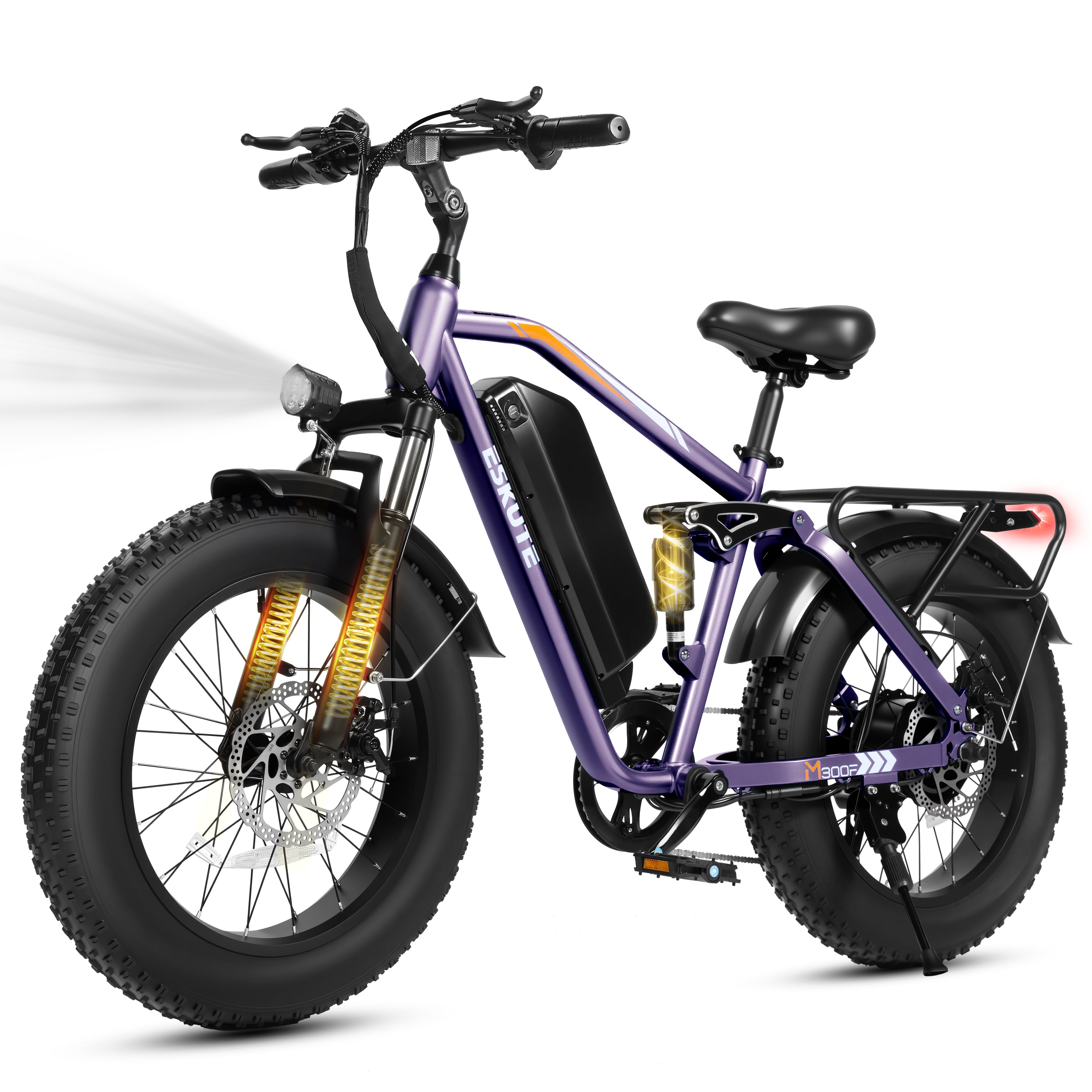 M300F Full Suspension Electric Bike, 20" Fat Tire Ebike, 48V 20.8Ah Removable Battery, 1200W Peak Motor, 7-Speed, Up to 80 Miles, Black