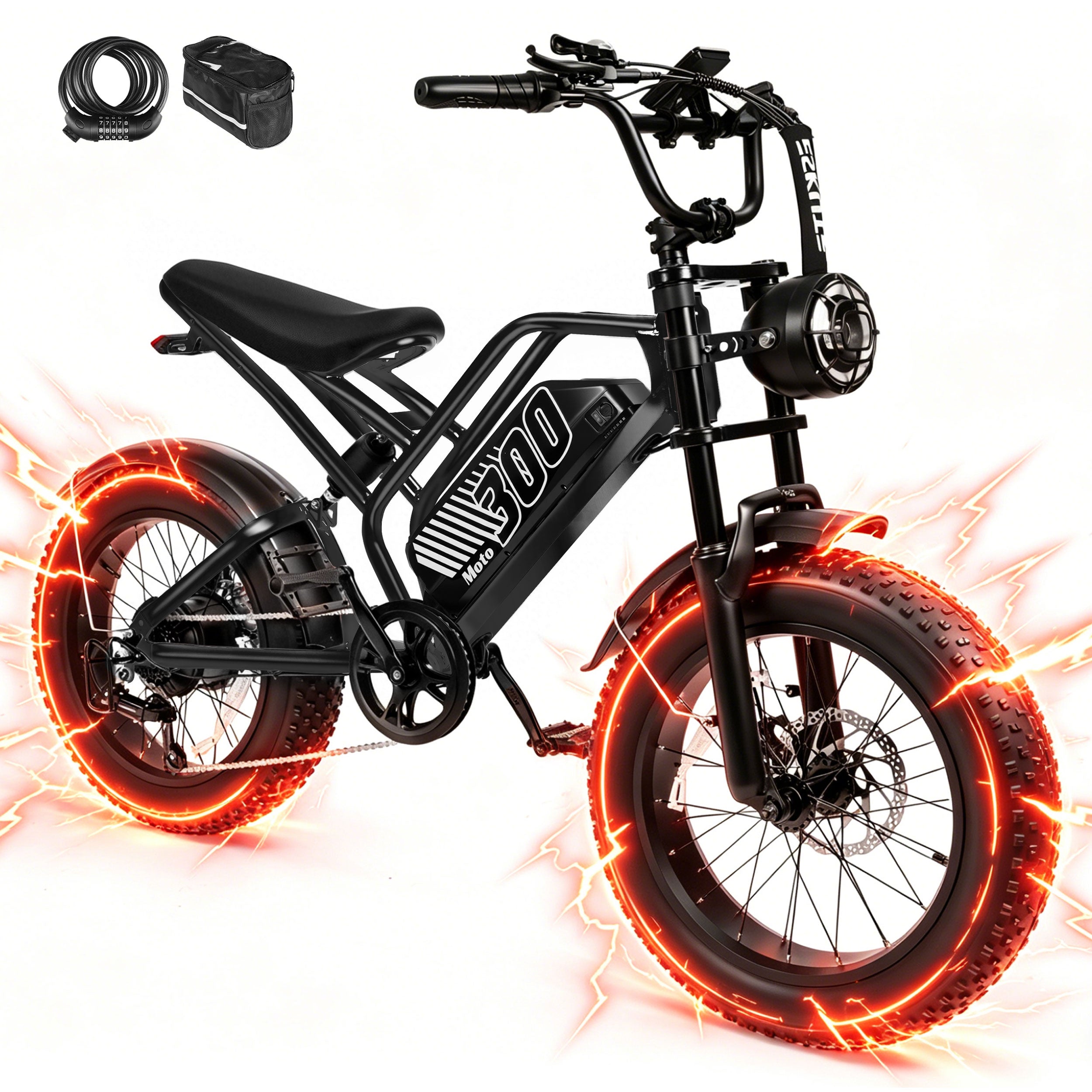 V300 Electric Dirt Bike for Adults & Teens, 1500W Motor, 35 MPH Max Speed, 52V 20.8Ah Removable Battery, 20" x 4.0" Fat Tires, 7-Speed, NFC Unlock Black