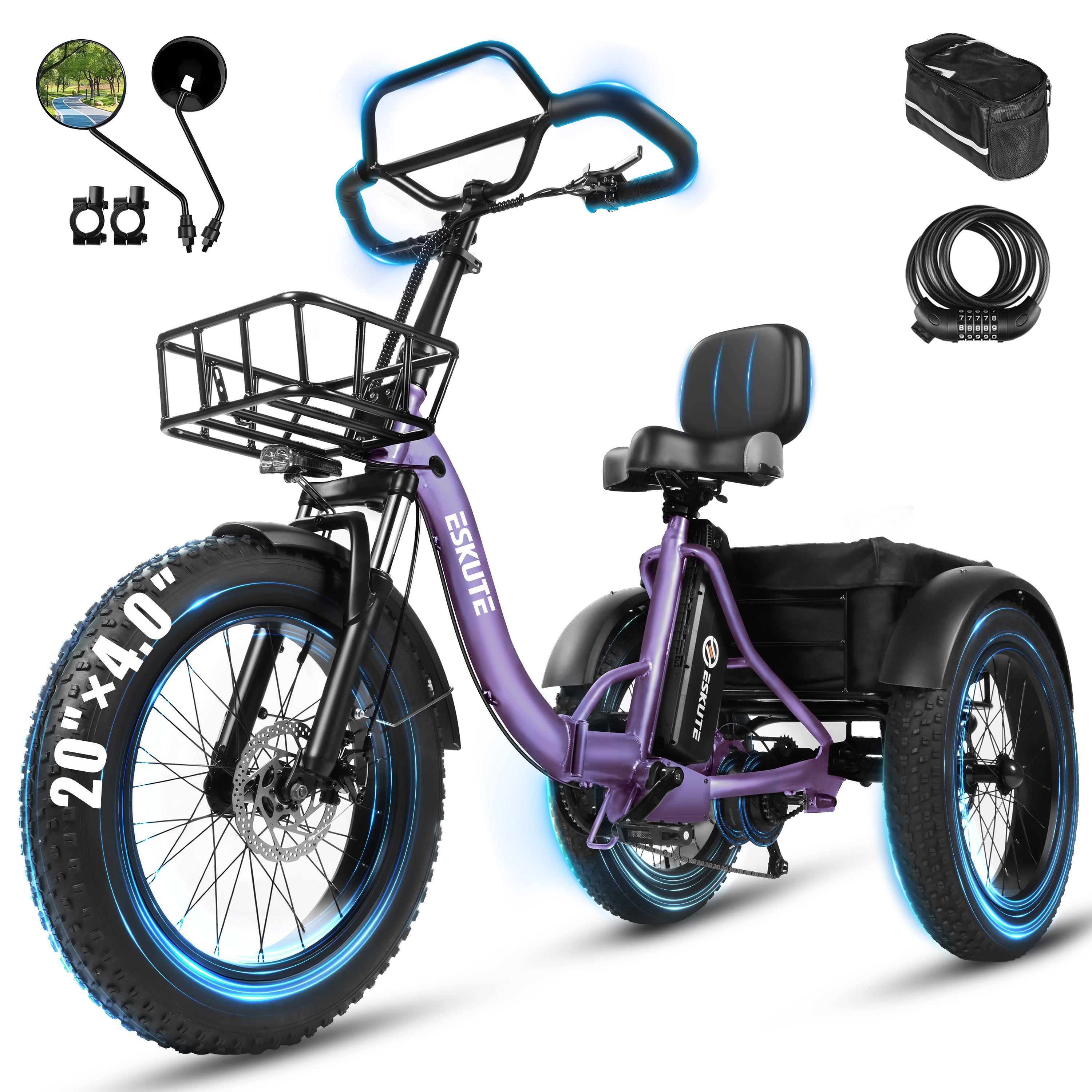 T300 Pro Electric Tricycle for Adults, E Trike, 1200W Peak Motor, 998.4Wh Battery, 20" x 4.0" Fat Tires, Foldable 3 Wheel Electric Bike, Stable Ride for Seniors & Parents Black