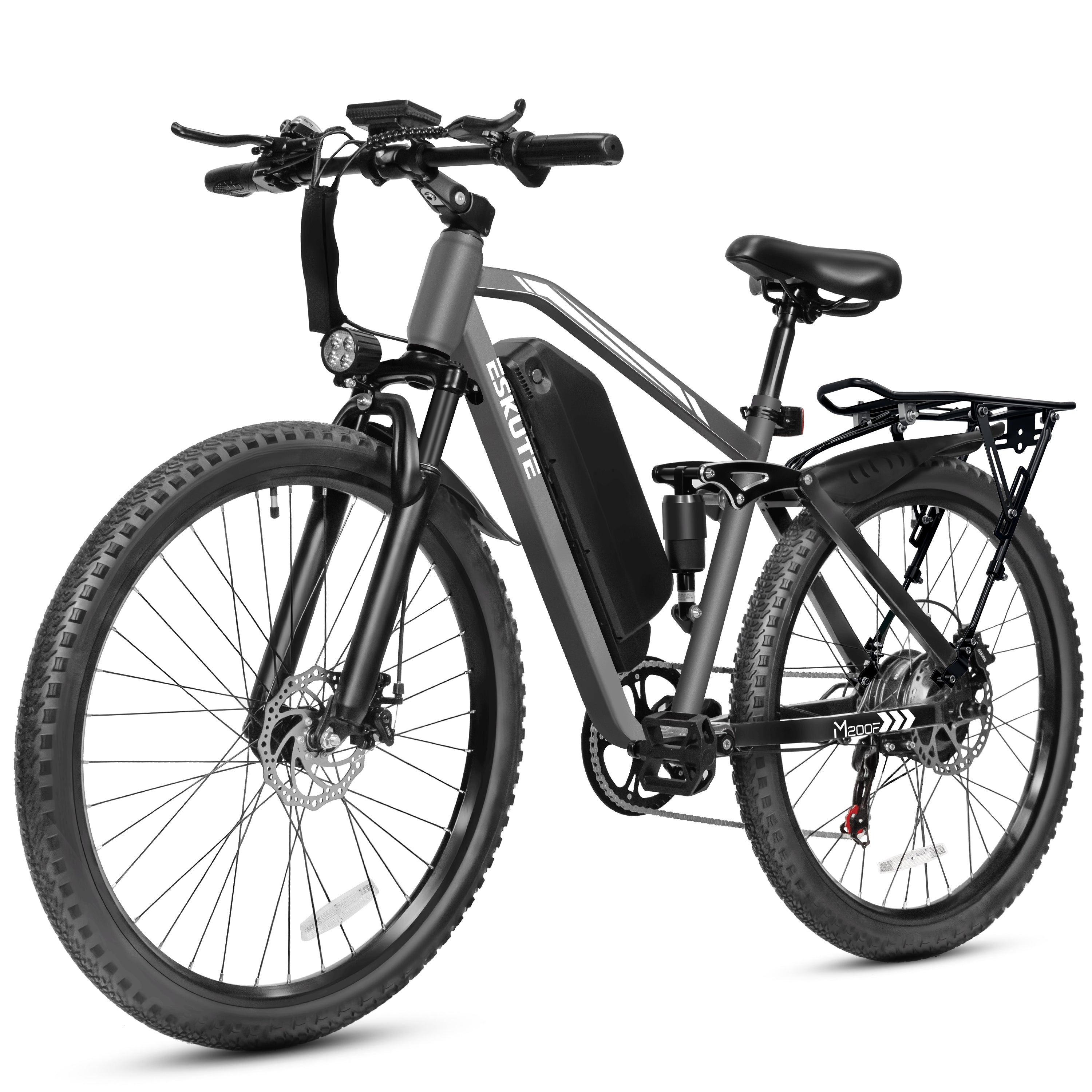 ESKUTE M200F Electric Bike for Adults, 27.5" Mountain E-Bike, 1500W Peak Brushless Motor 20+ MPH, 48V 20.8Ah Up to 80 Miles Range, Full Suspension Step-Over Electric Bicycle Black