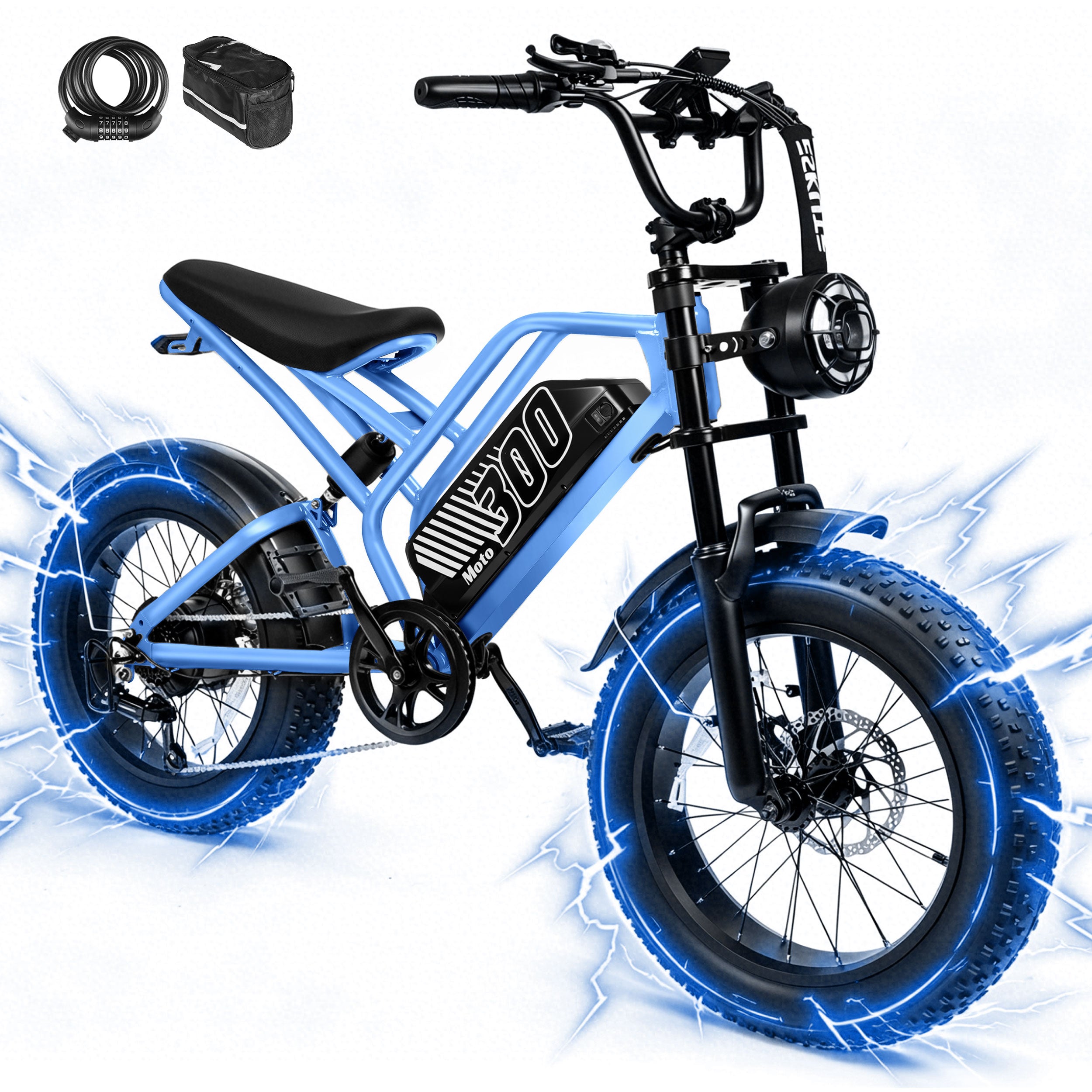V300 Electric Dirt Bike for Adults & Teens, 1500W Motor, 35 MPH Max Speed, 52V 20.8Ah Removable Battery, 20" x 4.0" Fat Tires, 7-Speed, NFC Unlock Black
