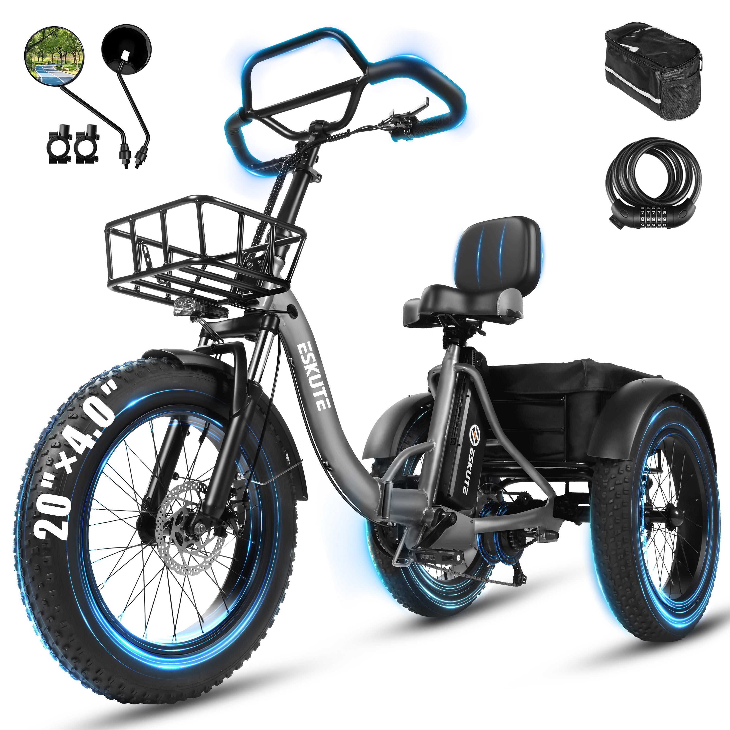 T300 Pro Electric Tricycle for Adults, E Trike, 1200W Peak Motor, 998.4Wh Battery, 20" x 4.0" Fat Tires, Foldable 3 Wheel Electric Bike, Stable Ride for Seniors & Parents Black