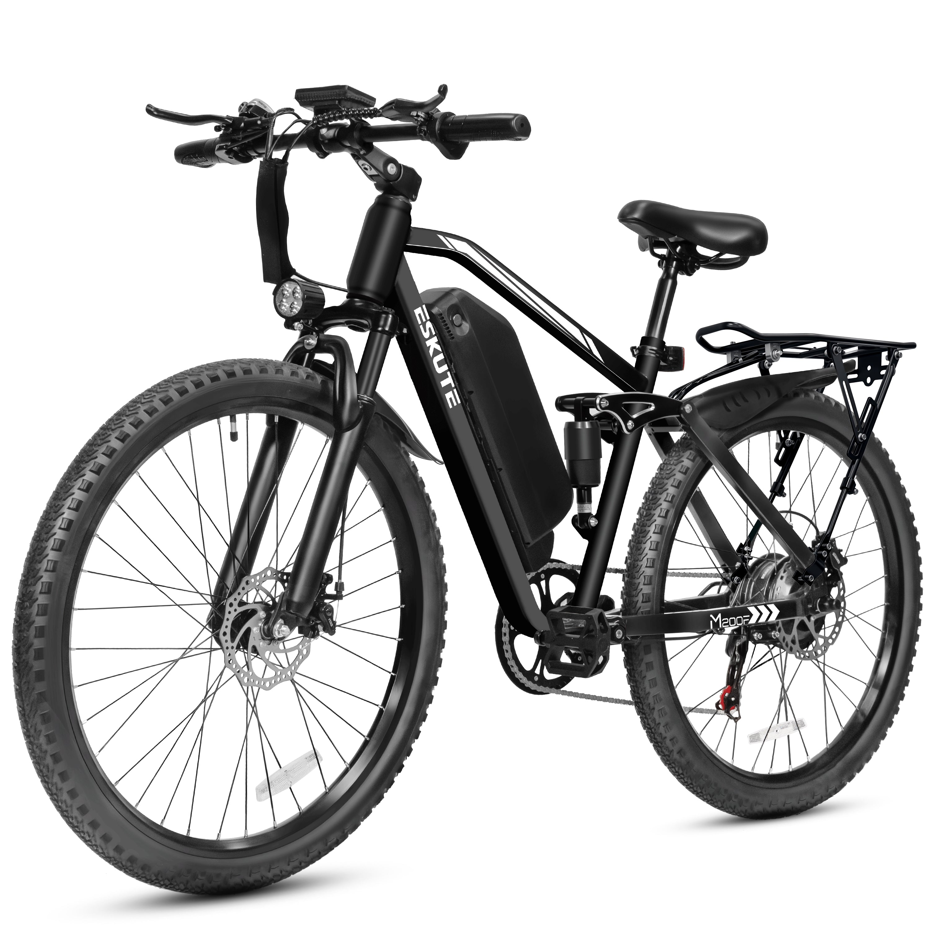 ESKUTE M200F Electric Bike for Adults, 27.5" Mountain E-Bike, 1500W Peak Brushless Motor 20+ MPH, 48V 20.8Ah Up to 80 Miles Range, Full Suspension Step-Over Electric Bicycle Black