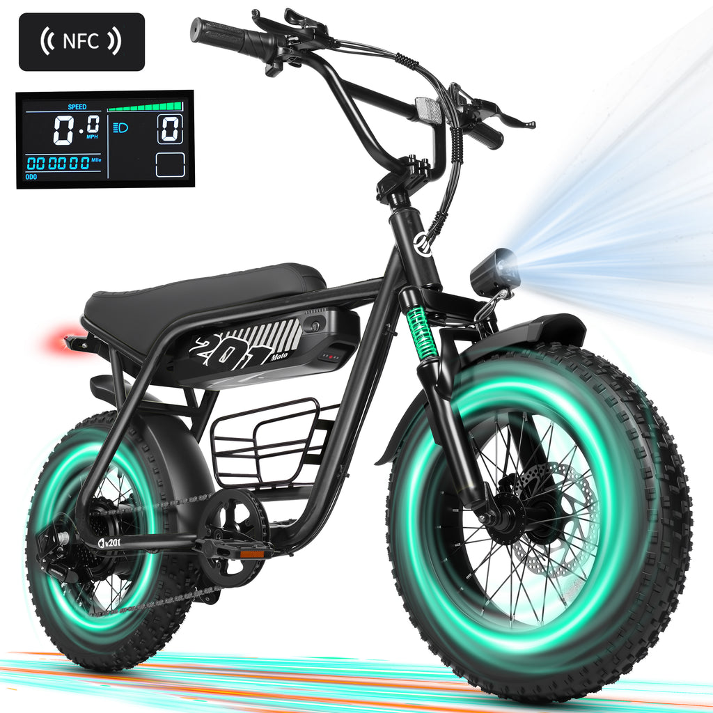 ESKUTE V201 Electric Bike for Adults & Teens 750W Peak 1500W, 30MPH, 48V 15Ah Battery, 20"x4.0" Fat Tire 7-Speed, Front Suspension, All-Terrain Ebike Black
