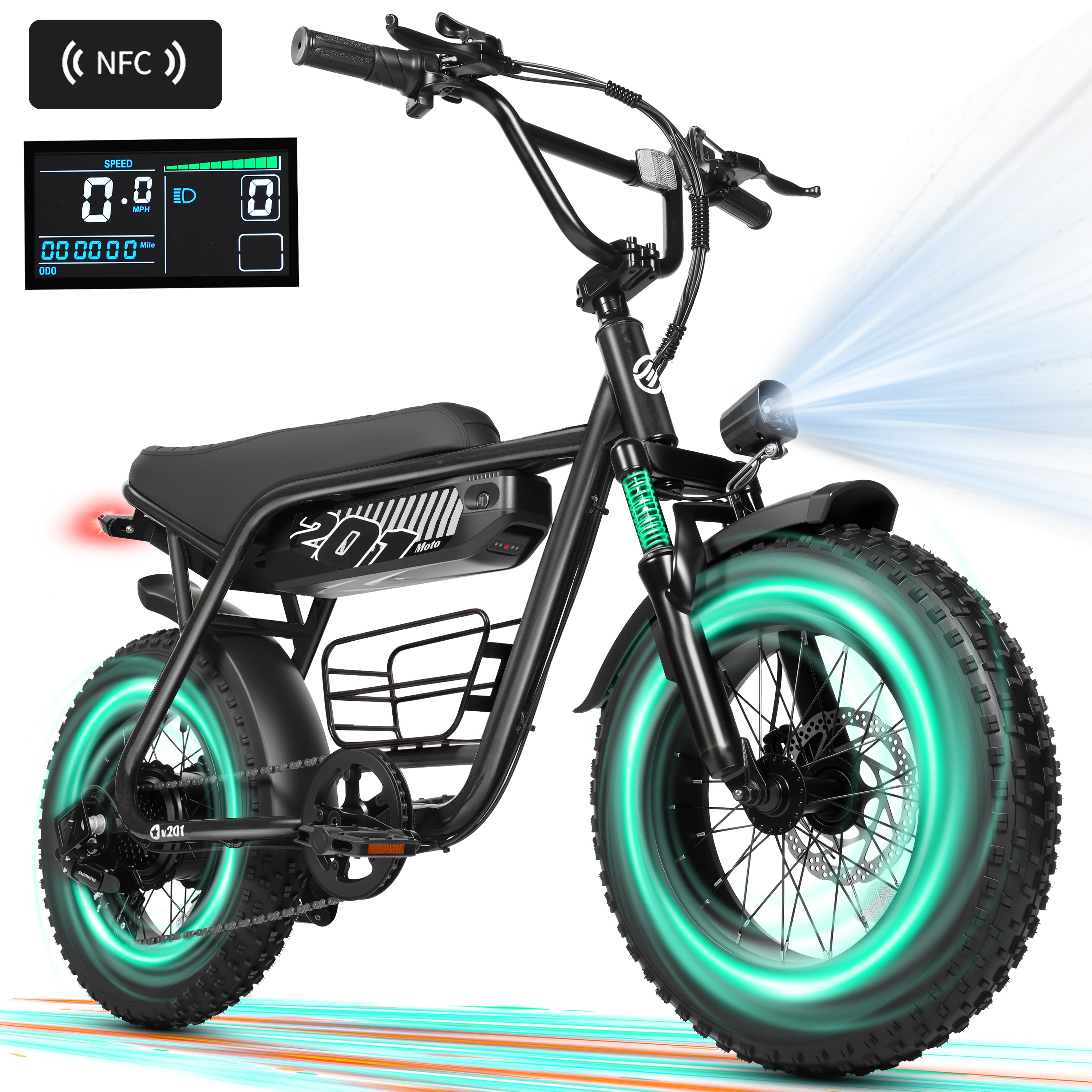 ESKUTE V201 Electric Bike for Adults & Teens 750W Peak 1500W, 30MPH, 48V 15Ah Battery, 20"x4.0" Fat Tire 7-Speed, Front Suspension, All-Terrain Ebike Black