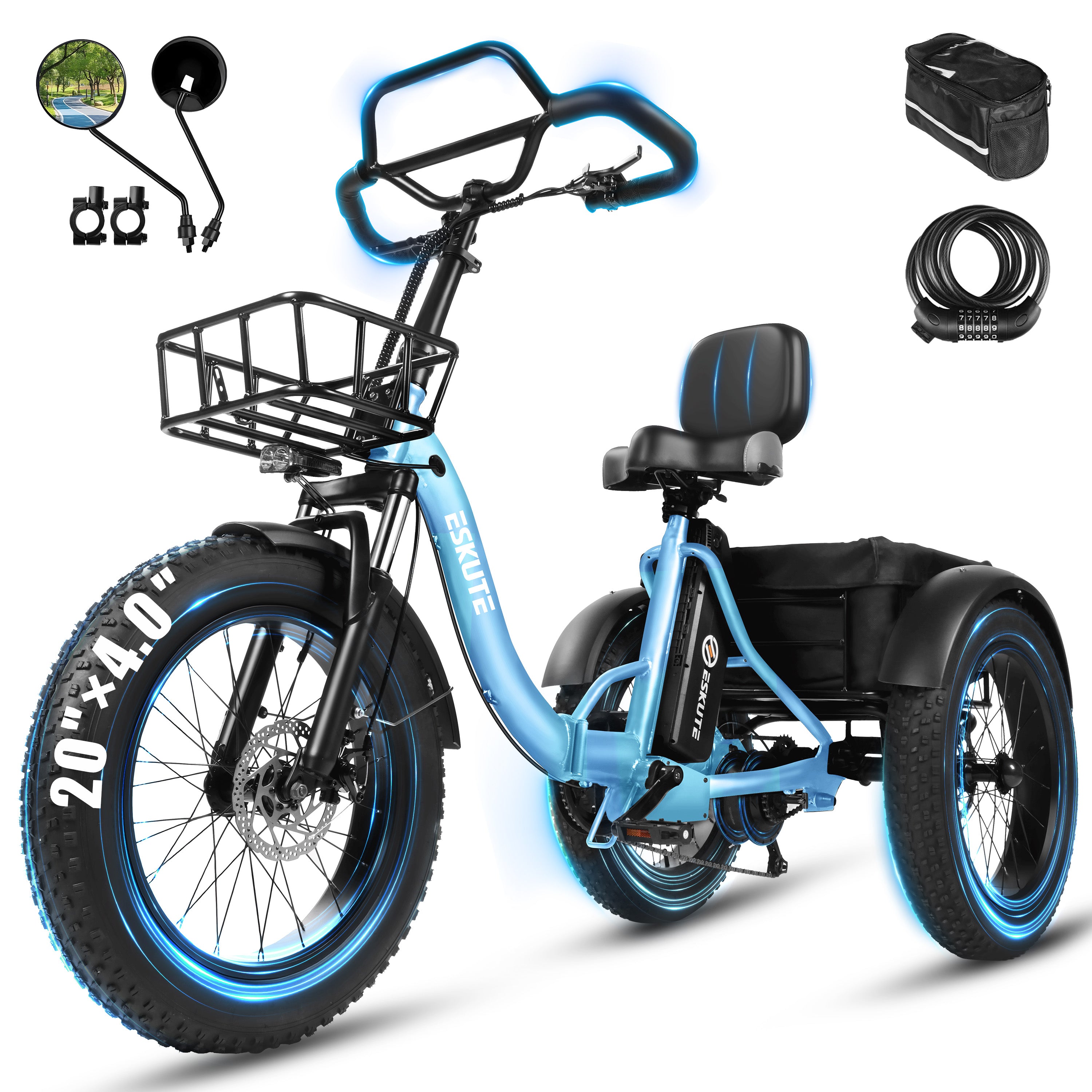 T300 Pro Electric Tricycle for Adults, E Trike, 1200W Peak Motor, 998.4Wh Battery, 20" x 4.0" Fat Tires, Foldable 3 Wheel Electric Bike, Stable Ride for Seniors & Parents Black