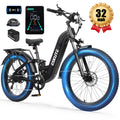 ESKUTE C300 1500W Electric Bike for Adults, 48V 20.8Ah Battery, 32MPH, 26"x4.0" Fat Tire Step-Thru Ebike, Full Suspension Electric Bicycle, 8-Speed Black, With Phonebag & Lock