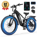 ESKUTE C300 Electric Bike for Adults, 1500W Peak Motor, 32MPH Fast Ebike, 48V 20.8Ah Battery Up to 80 Miles, 26"x4.0" Fat Tire, Full Suspension, 8-Speed Black, With Phonebag & Lock