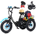 ESKUTE T300mini Electric Tricycle for Beginners, 16" x 3.0 Fat Tire Folding 3-Wheel E-Bike, 500W Peak Motor, 302Wh Battery, Step-Thru, 12.5 MPH, Black with Oversized Seat