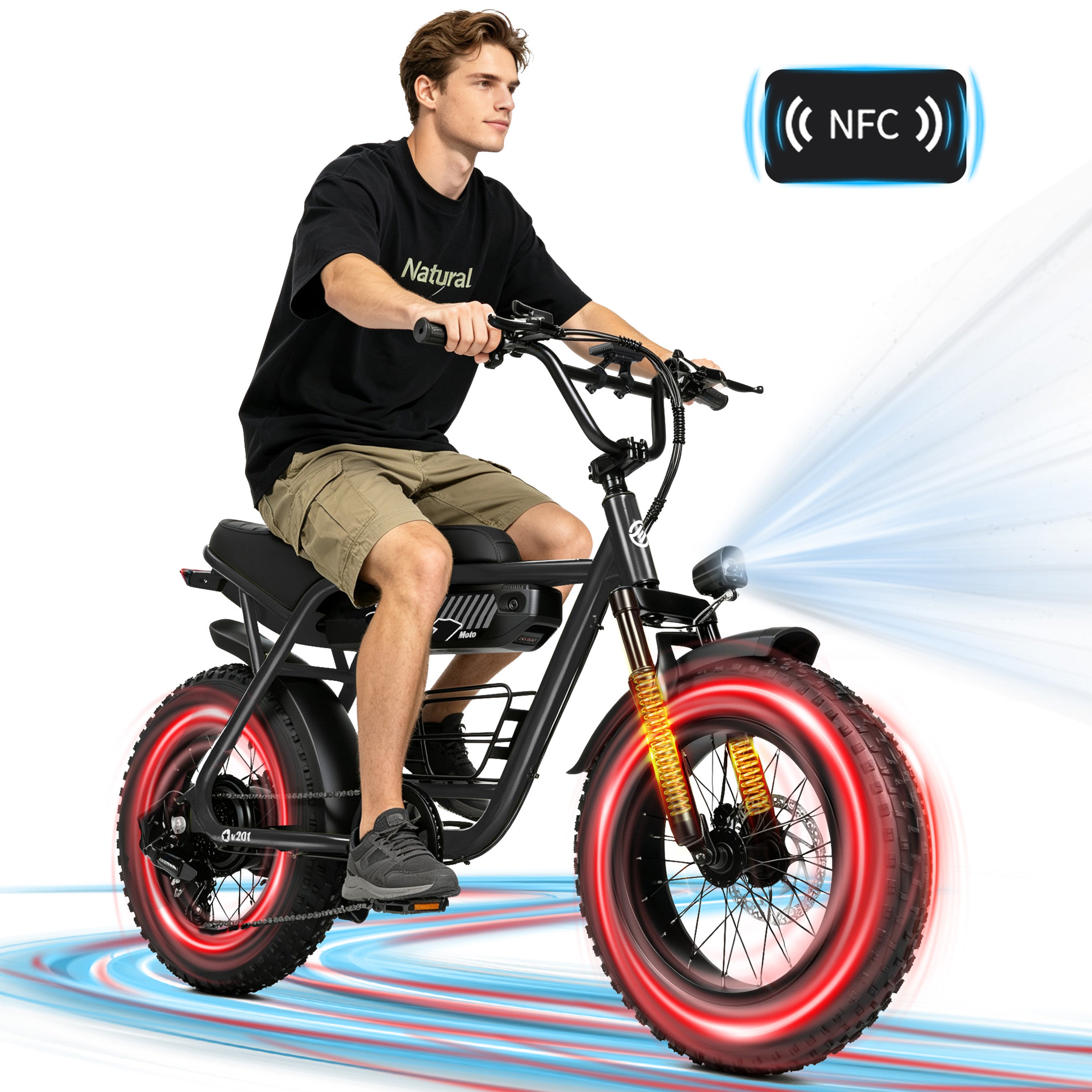 ESKUTE V201D Electric Bike for Adults & Teens, 500W, 19MPH, 48V 15.6Ah Battery, 20"x4.0" Fat Tire Ebike, 7-Speed , Front Suspension, All-Terrain Electric Bicycle Black