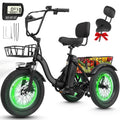 ESKUTE T300 E Trike Electric Tricycle for Adults, 750W Brushless Motor 18MPH+ Fat Tire Folding Trike, Step-Thru 3 Wheel Electric Bicycle, Up to 55 Miles Black with Oversized Seat