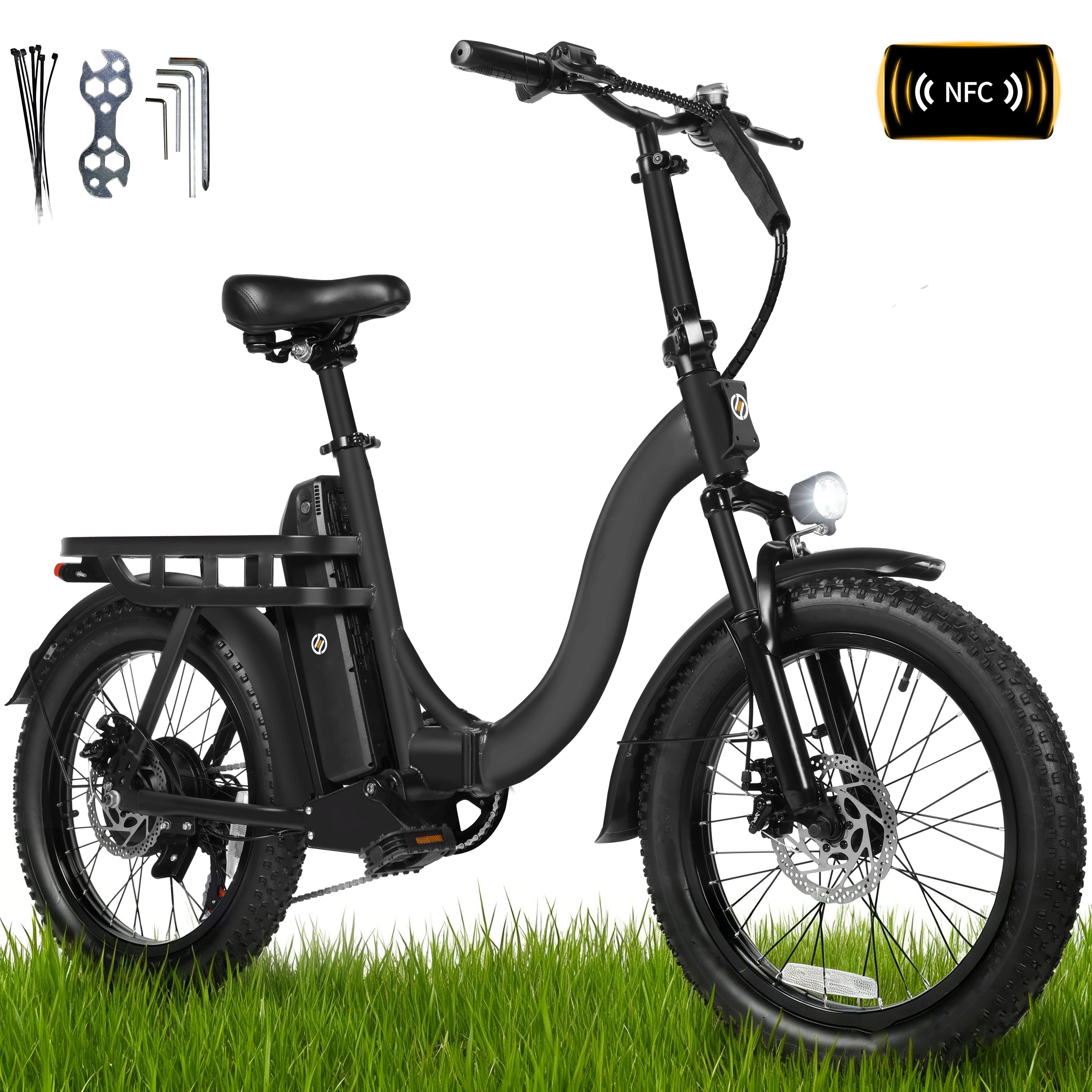 D200-750W Electric Bike for Adults Teens Students, 750W Peak Motor 28 Mph, 48V 10.4Ah Battery Up to 55 Miles, with 7‑Speed Step‑Through Cargo Fold E Bicycle, NFC Unlock, Black