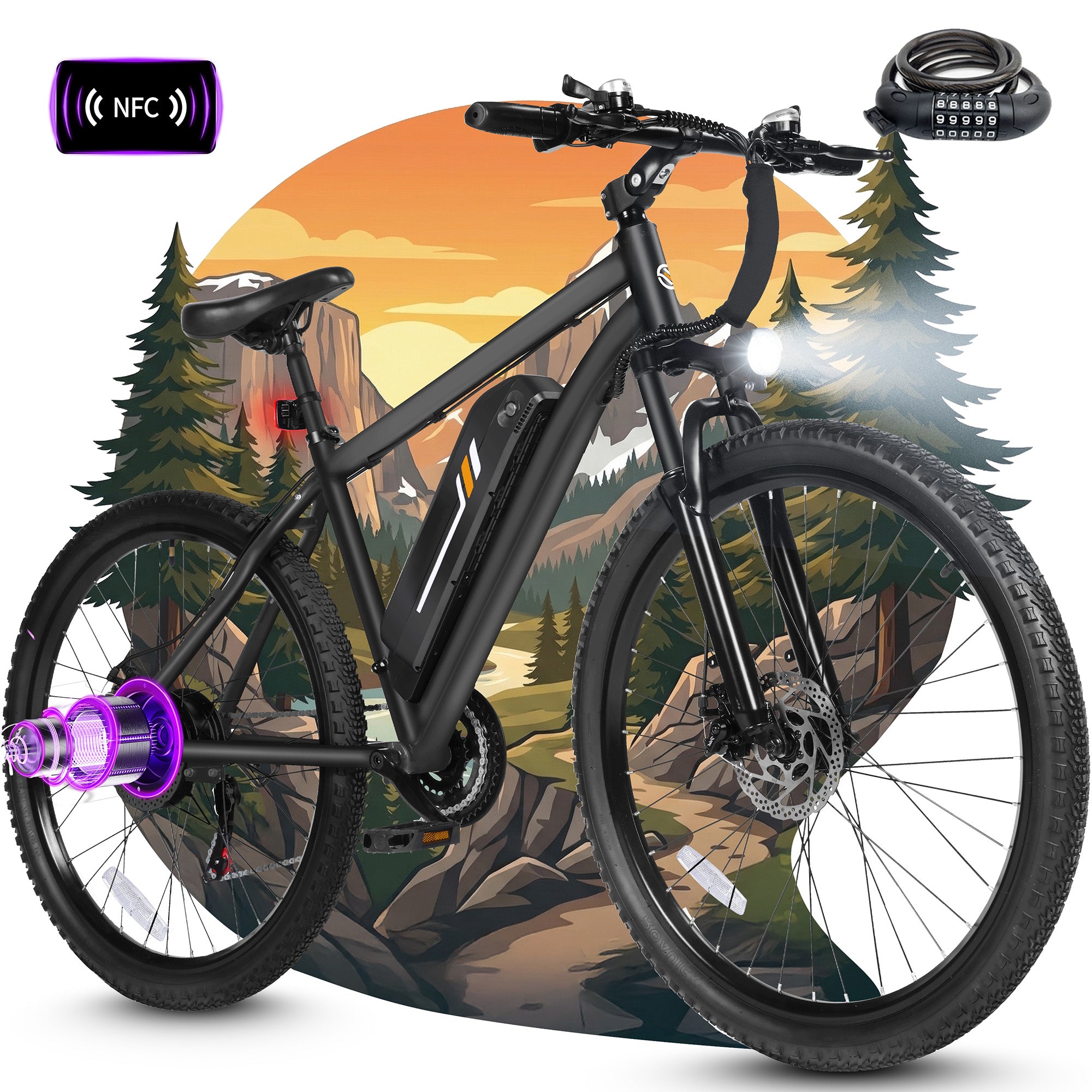 M200P-750W Electric Bike for Adults, 27.5” Mountain E-Bike, 21-Speed, 750W Peak Brushless Motor, 19MPH, 48V 13Ah Removable Battery, NFC Unlock, Step-Over Design Black