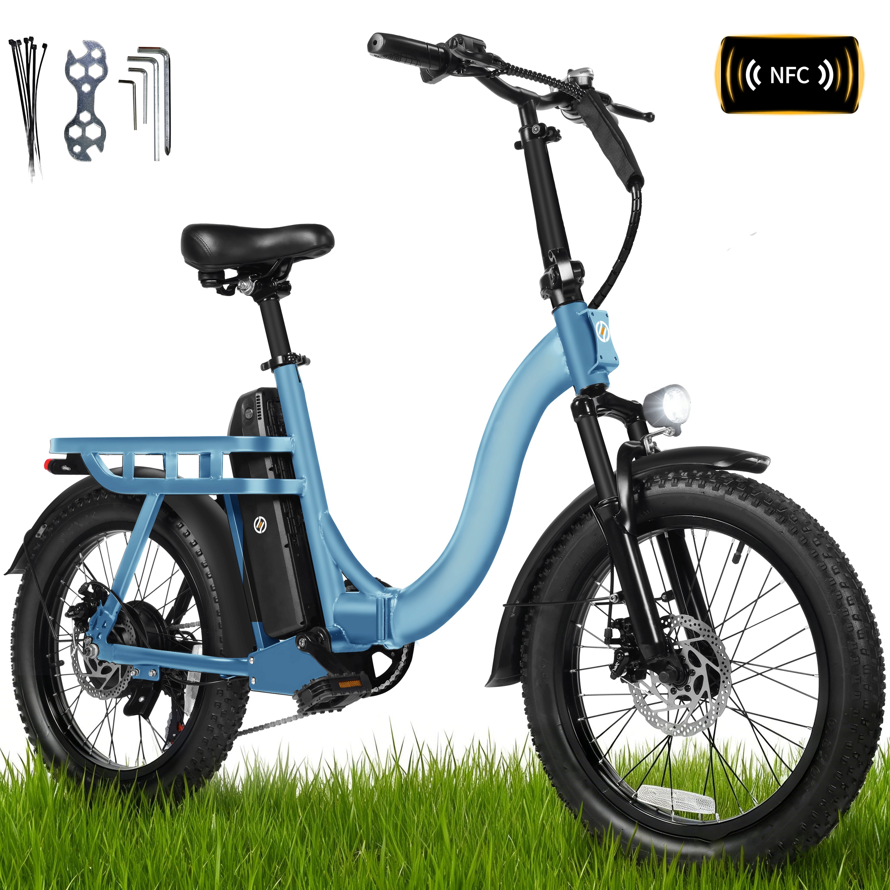 D200-750W Electric Bike for Adults Teens Students, 750W Peak Motor 28 Mph, 48V 10.4Ah Battery Up to 55 Miles, with 7‑Speed Step‑Through Cargo Fold E Bicycle, NFC Unlock, Black