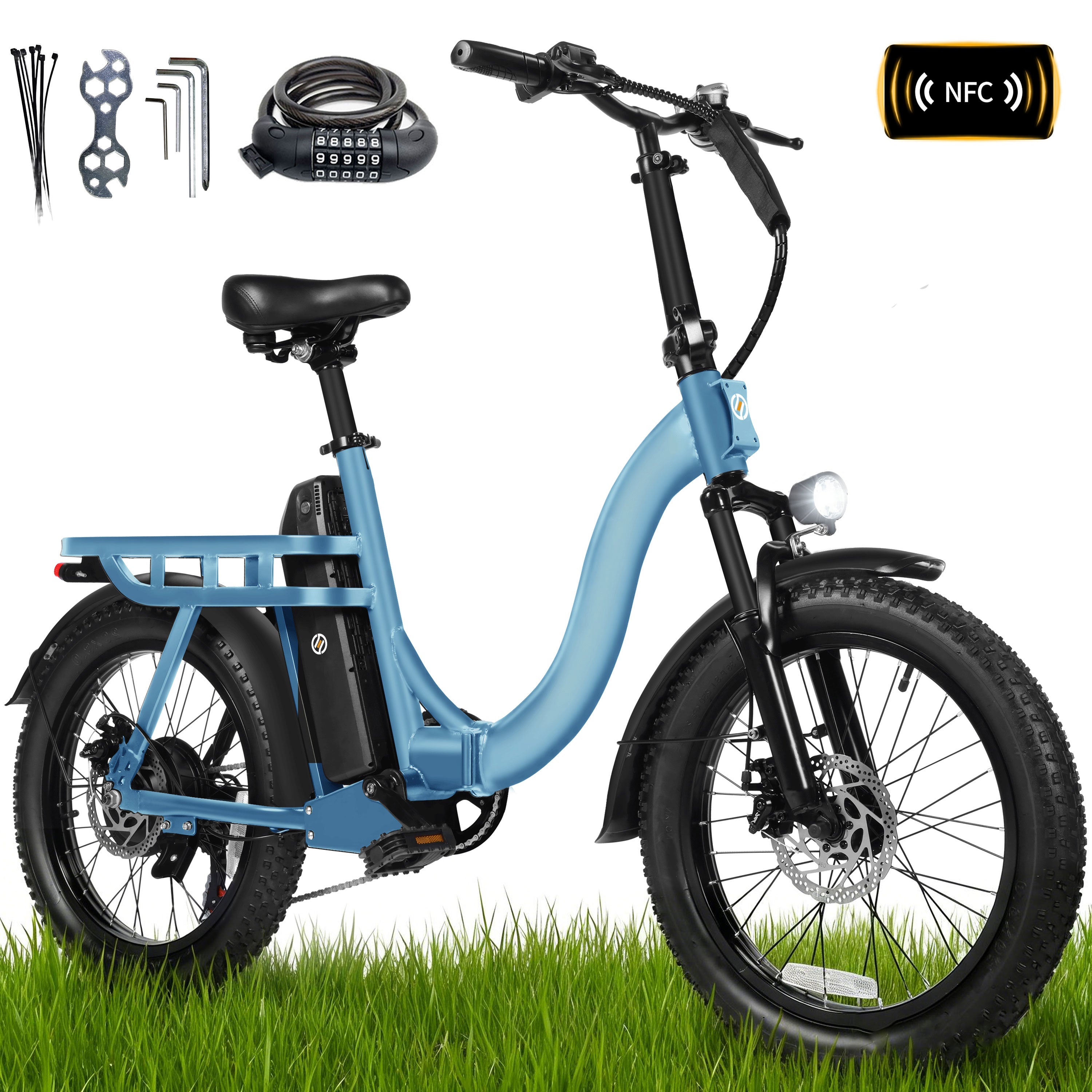 D200-750W Electric Bike for Adults Teens Students, 750W Peak Motor 28 Mph, 48V 10.4Ah Battery Up to 55 Miles, with 7‑Speed Step‑Through Cargo Fold E Bicycle, NFC Unlock, Black
