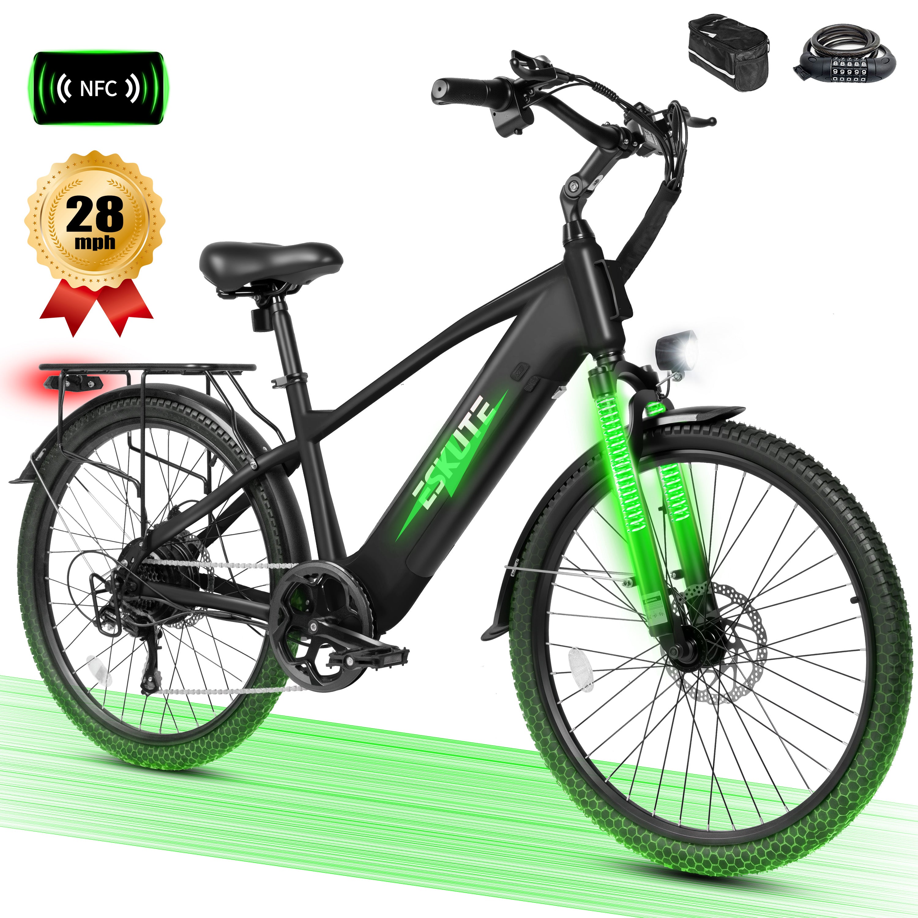C200 70-Mile Electric Bike for Adults with 840Wh Removable Battery, 1300W Peak Power Ebike, Up to 28MPH Speed, 26" Tires, 7-Speed Adjustable Stem Step-Over E-Bicycle,Black