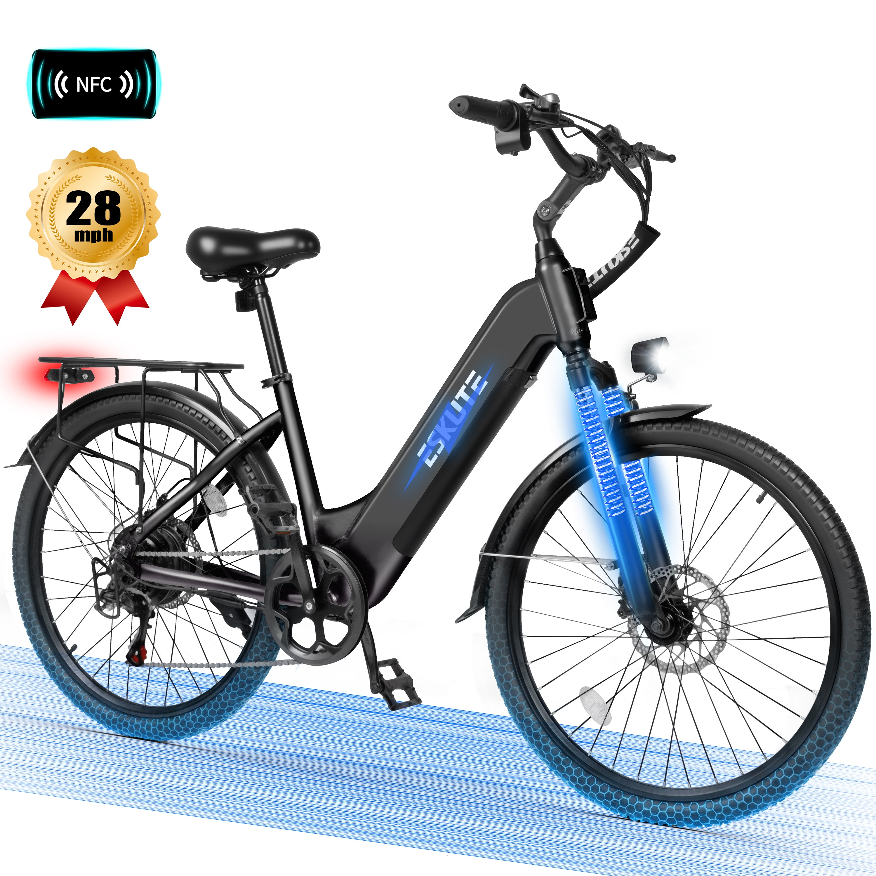 C200 Electric Bike for Adults, 1300W Peak Power Ebike, 28MPH Step-Thru E-Bicycle with 840Wh Removable Battery, Up to 70 Miles, 26" Tires, 7 Speed Adjustable Stem,Black