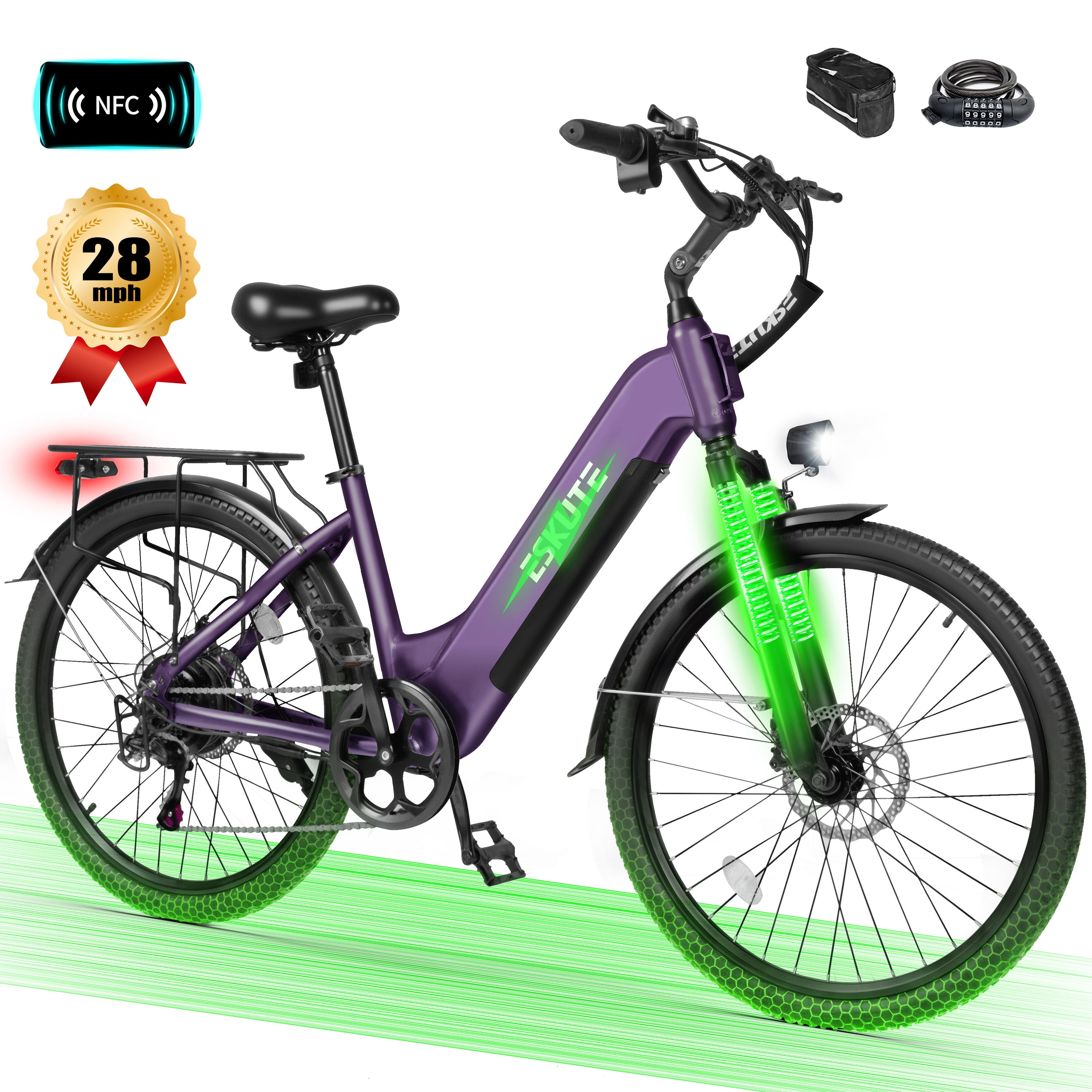 C200 Electric Bike for Adults, 1300W Peak Power Ebike, 28MPH Step-Thru E-Bicycle with 840Wh Removable Battery, Up to 70 Miles, 26" Tires, 7 Speed Adjustable Stem,Black