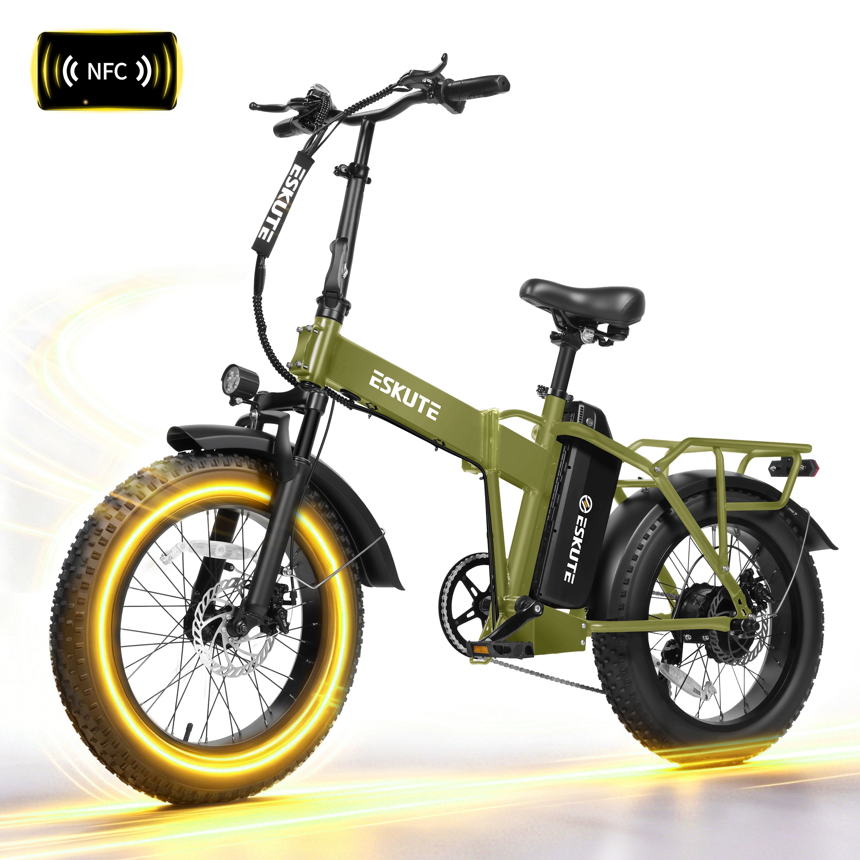 ESKUTE D300D Electric Bike for Adults, Foldable Ebike, 1200W Peak Motor, 28MPH, 48V 20.8Ah Battery, 20"x4.0" Fat Tires, 80-Mile Range, 7-Speed, NFC Unlock Black