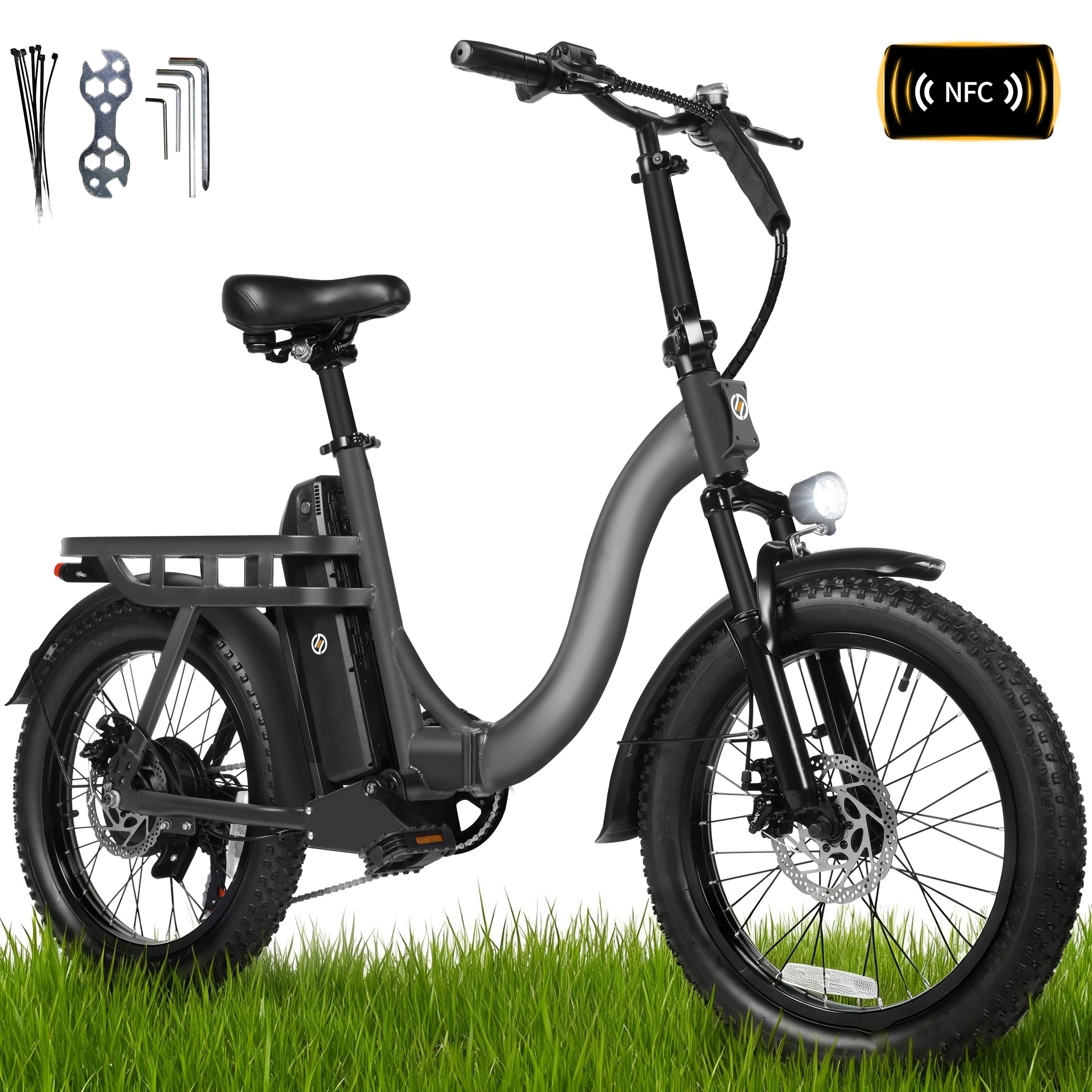 D200-750W Electric Bike for Adults Teens Students, 750W Peak Motor 28 Mph, 48V 10.4Ah Battery Up to 55 Miles, with 7‑Speed Step‑Through Cargo Fold E Bicycle, NFC Unlock, Black