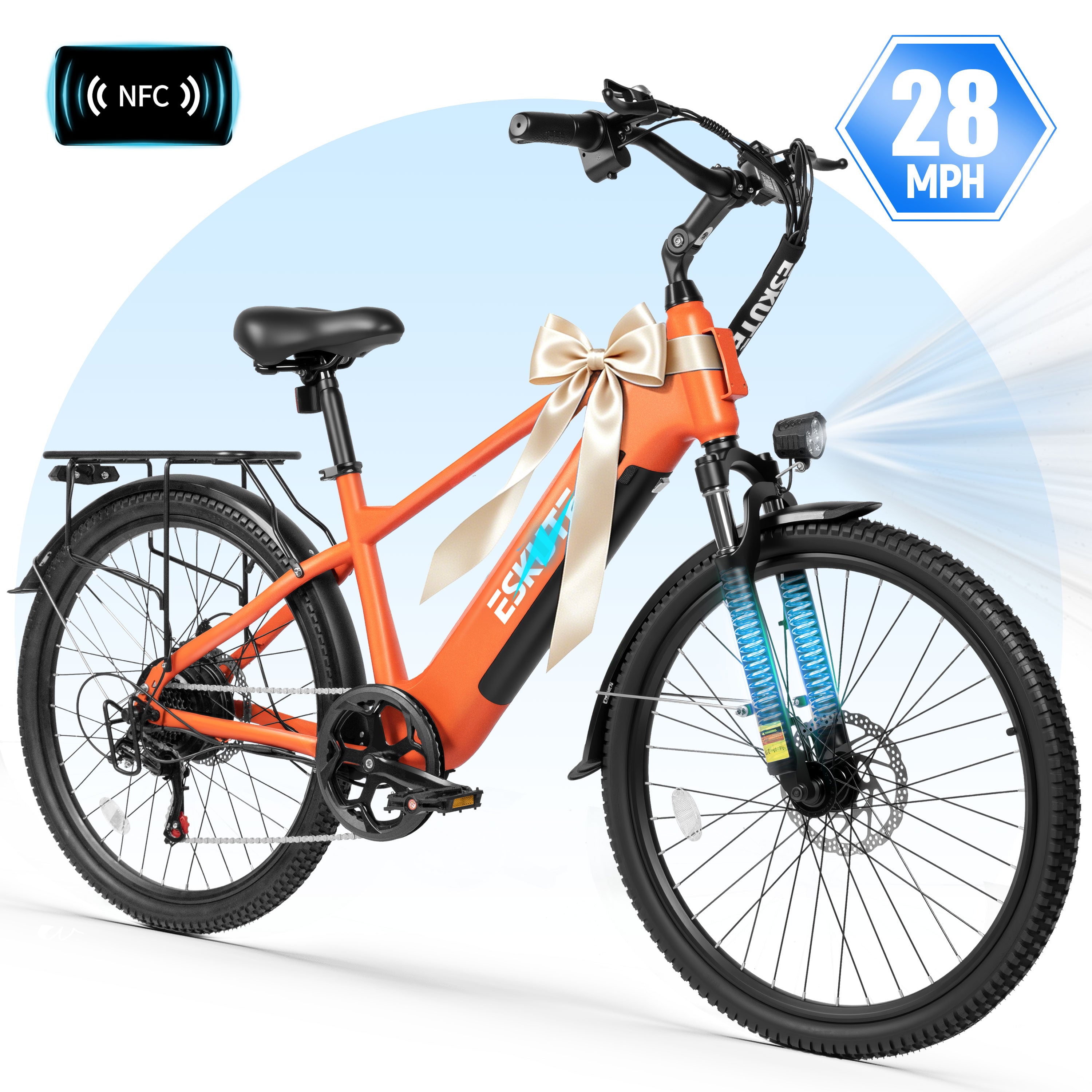 ESKUTE C200D 70-Mile Electric Bike for Adults, 840Wh Removable Battery, 1300W Peak Motor, Up to 28MPH, 26" Tires, 7-Speed Step-Over E-Bike Black