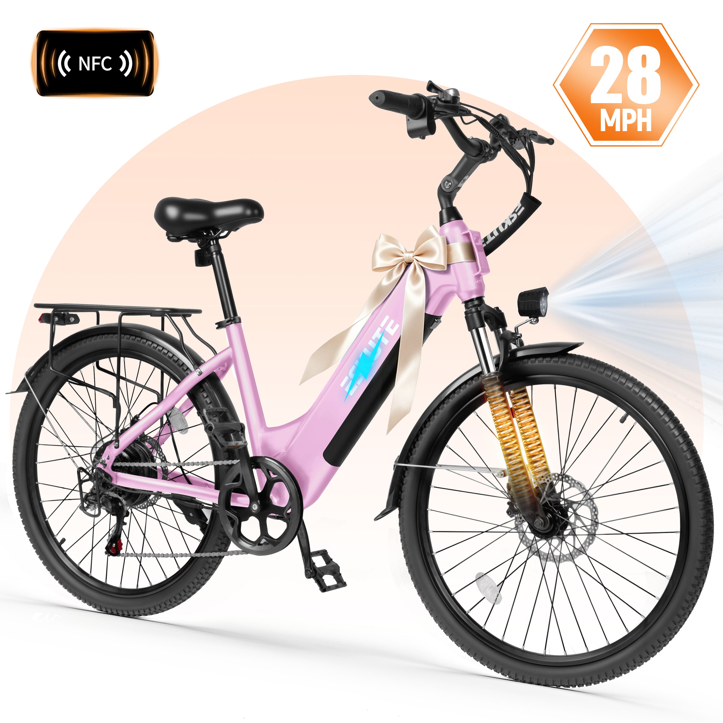 ESKUTE C200D Electric Bike for Adults – 1300W Peak Motor, 28MPH Step-Thru Ebike, 840Wh Removable Battery , Up to 70 Miles, 26" Tires, 7-Speed White