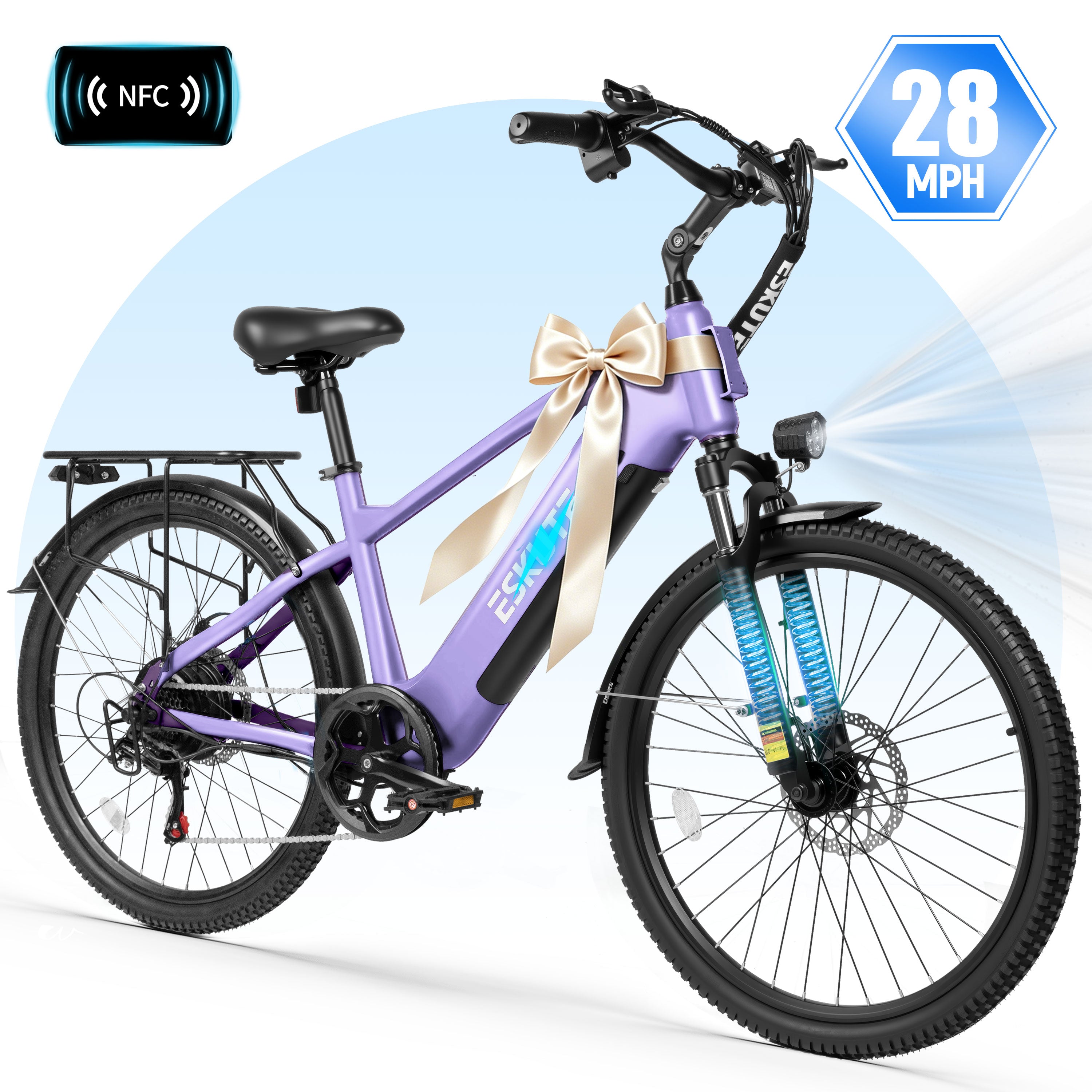 ESKUTE C200D 70-Mile Electric Bike for Adults, 840Wh Removable Battery, 1300W Peak Motor, Up to 28MPH, 26" Tires, 7-Speed Step-Over E-Bike Black